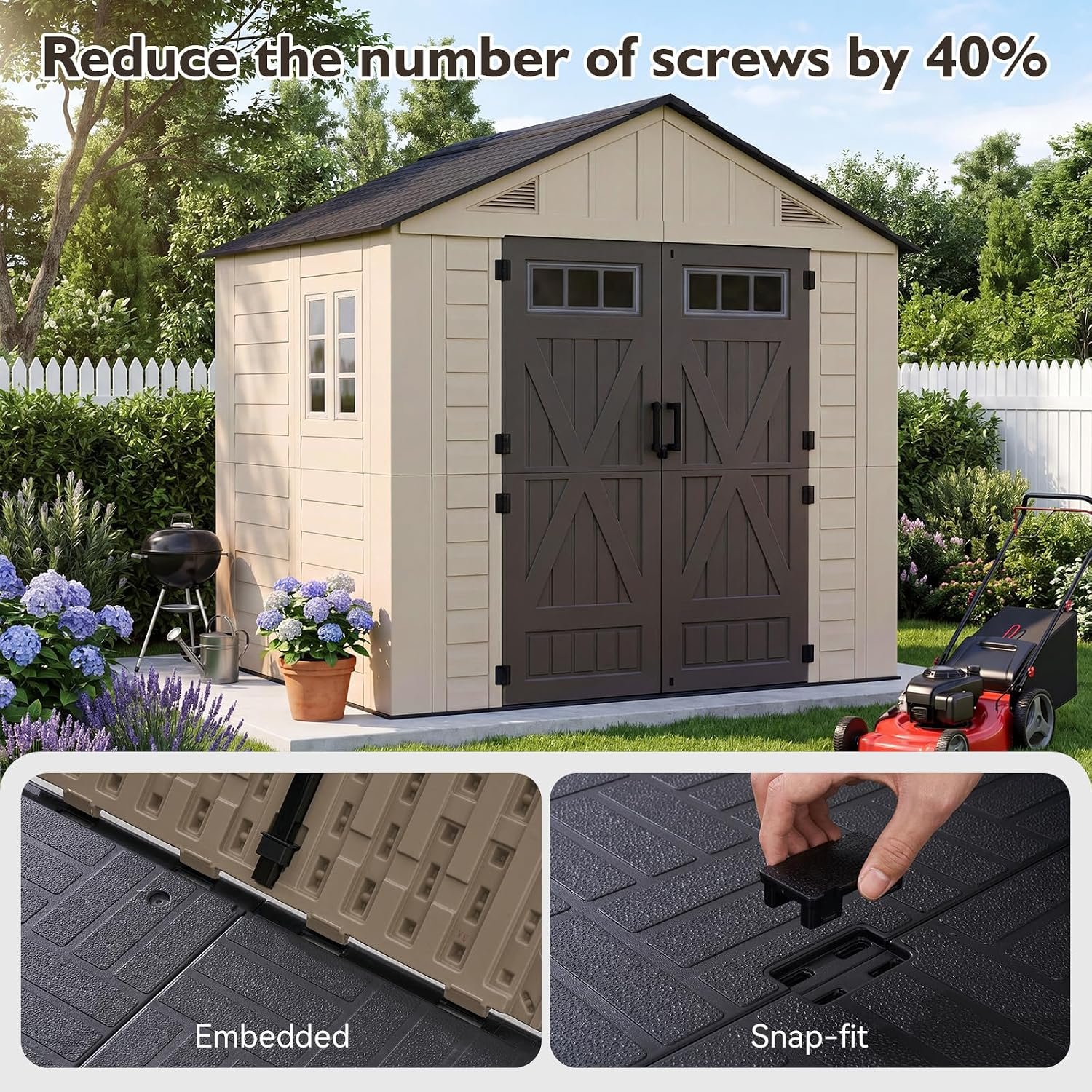 Aoxun 8×6 Ft Outdoor Storage Shed with Floor – Large Resin Shed with Lockable Door & Windows for Lawn Tools, Pool Supplies & Bikes - Image 5