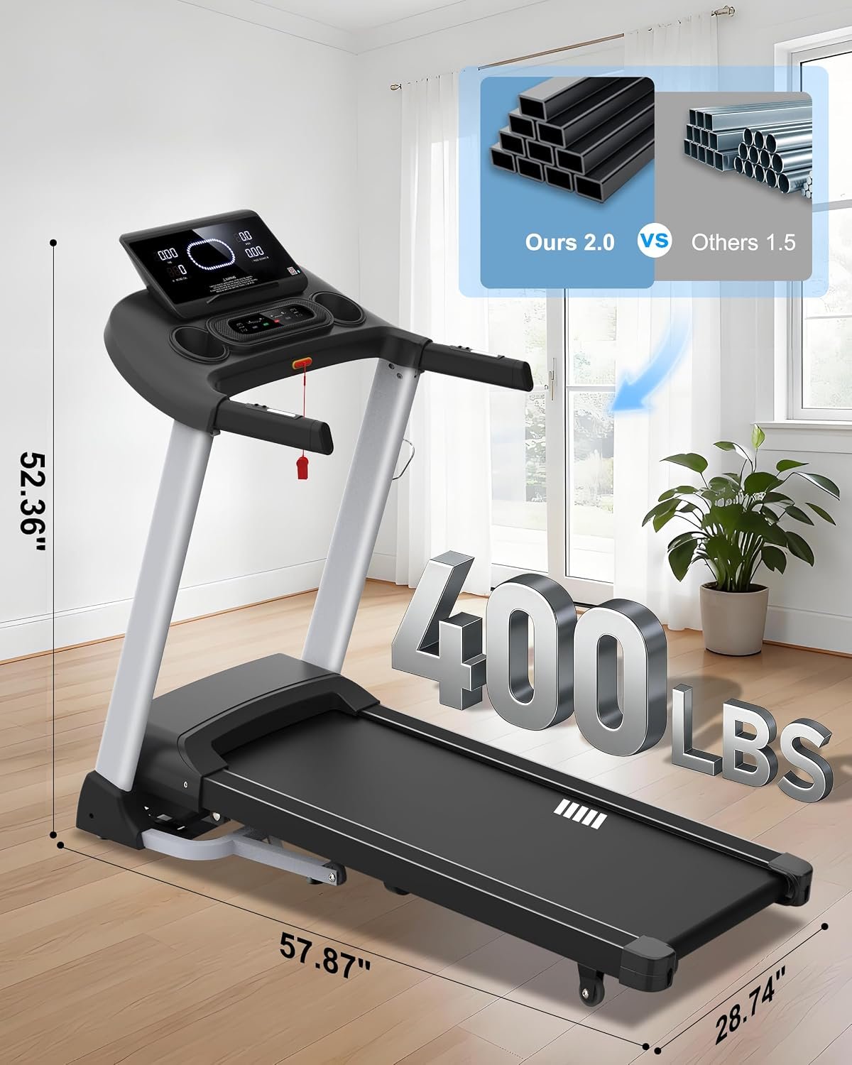 HUAGEEED Treadmill with 18% Auto Incline – 3.5HP Motor & 400 lb Capacity – CTM5312 - Image 8