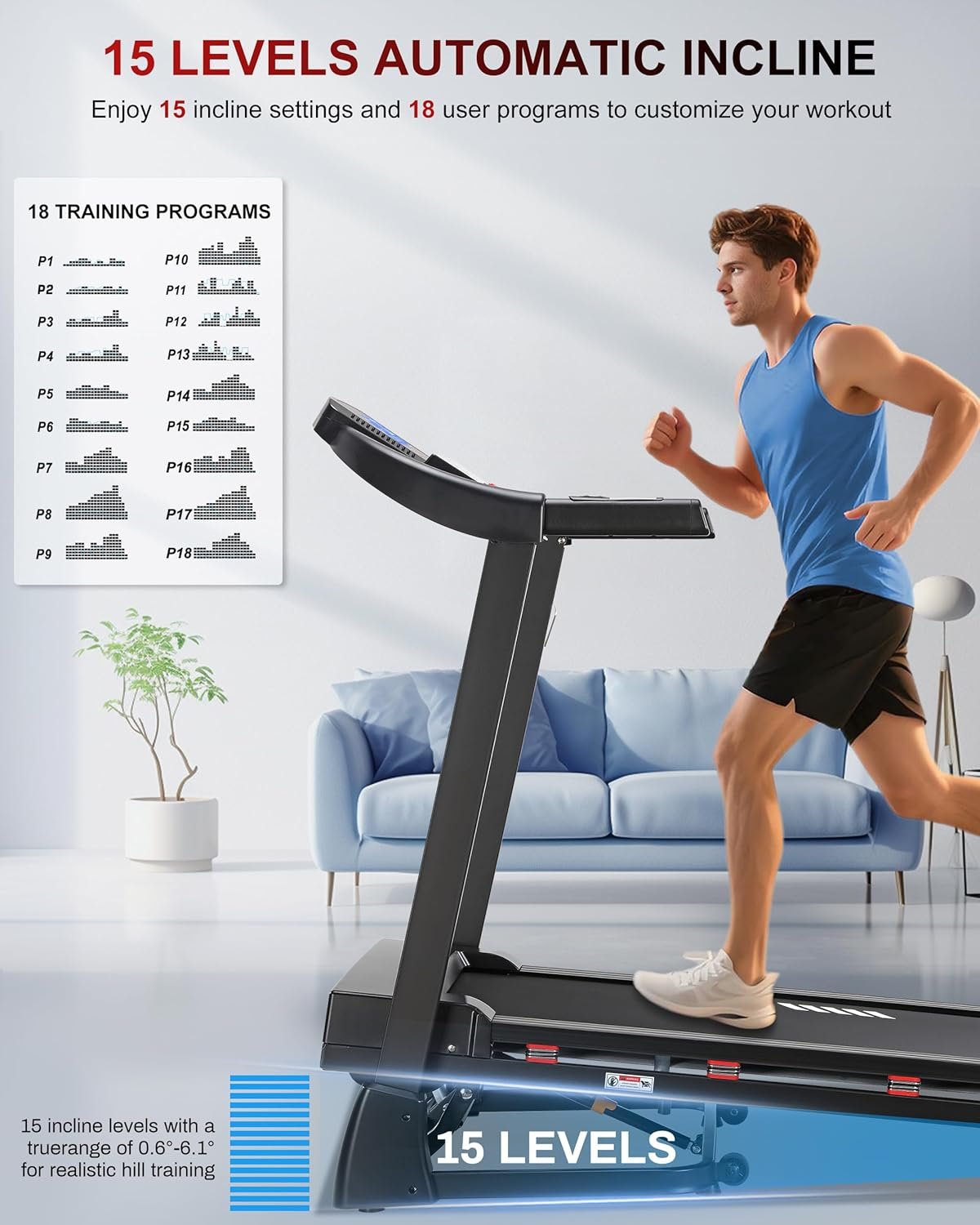 ECHANFIT Treadmill with 15-Level Auto Incline – 4.0HP Motor & 400 lb Capacity – CTM5519 - Image 4