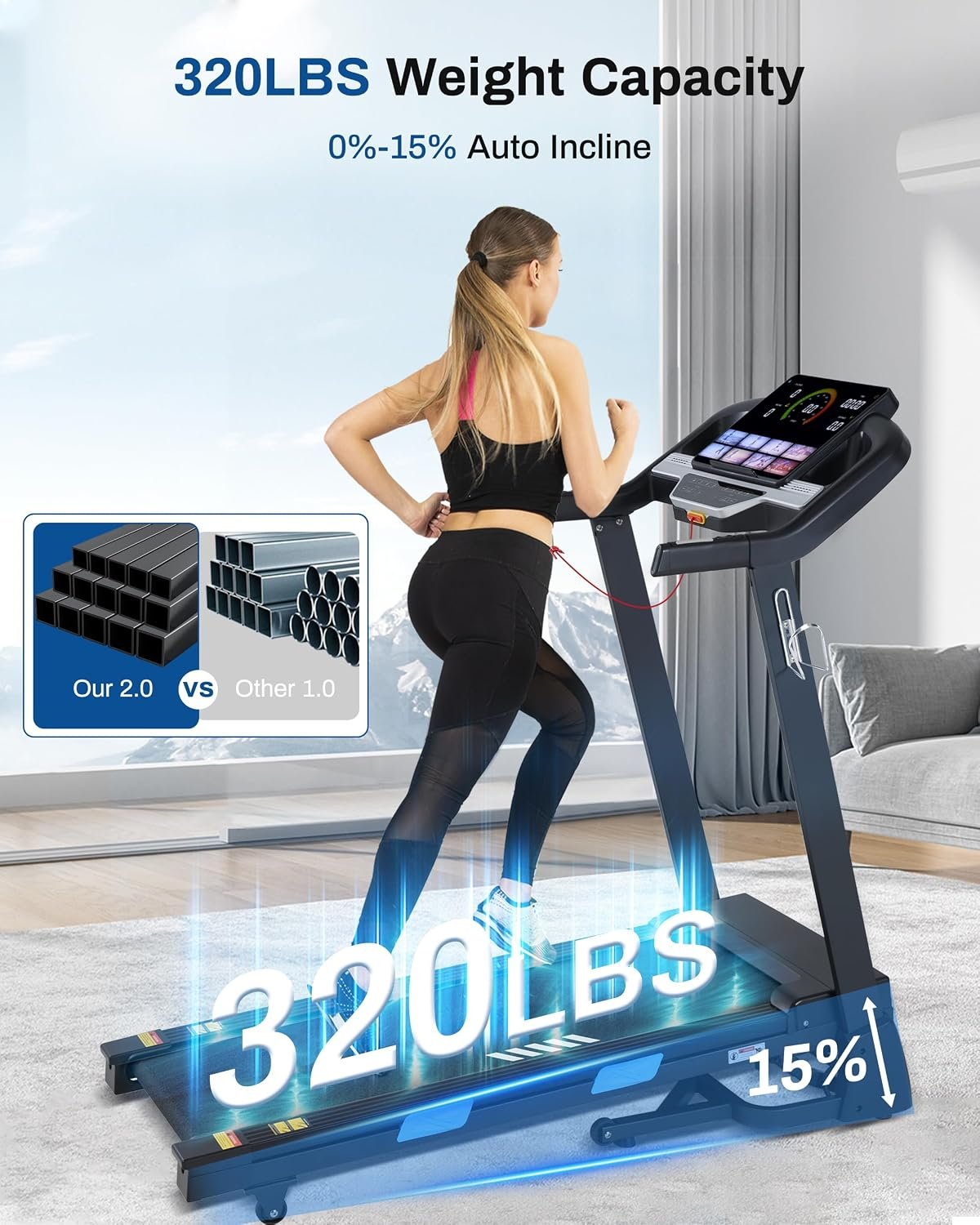 BORGUSI Auto Incline Treadmill – 3.5HP Folding Treadmill with 15% Incline & 36 Programs – USNC-CTM5314P - Image 3