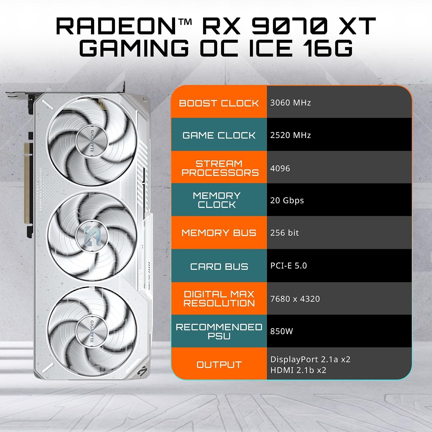 GIGABYTE Radeon RX 9070 XT Gaming OC ICE 16G Graphics Card – 16GB GDDR6, WINDFORCE Cooling, Dual BIOS – GV-R907XGAMINGOCICE-16GD - Image 2