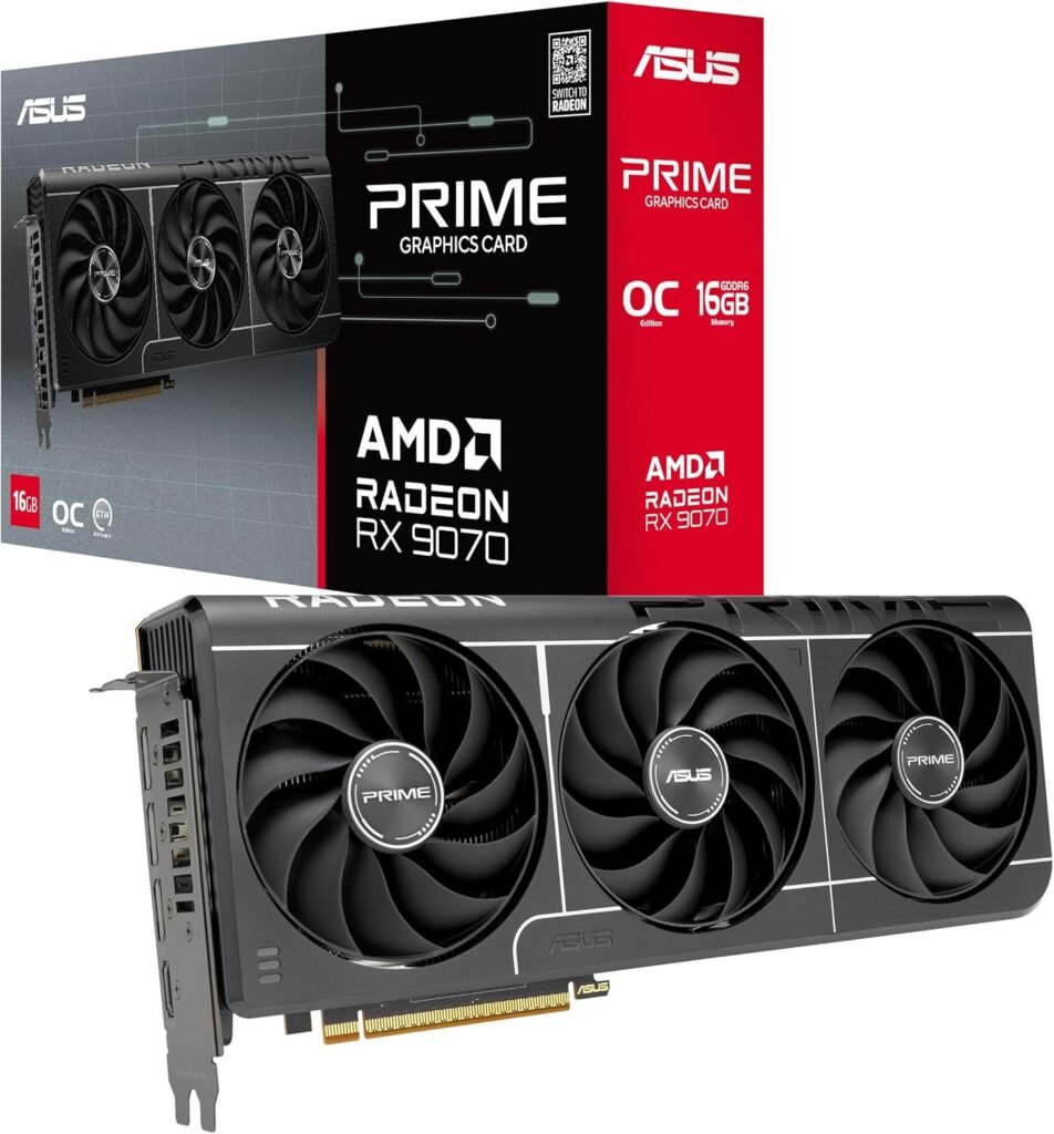 ASUS Prime Radeon RX 9070 EVO OC Edition Graphics Card – 16GB GDDR6 with Axial-Tech Fans & Dual BIOS – PRIME-RX9070-O16G-EVO
