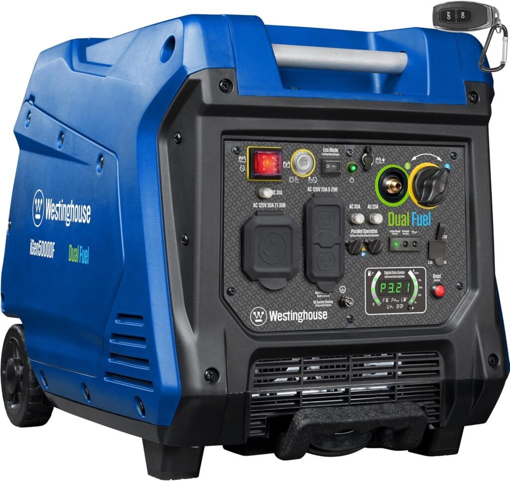Westinghouse iGen5000DF Dual Fuel Portable Inverter Generator – 5,000W Peak/3,900W Running with Remote Start & RV Outlet – iGen5000DF