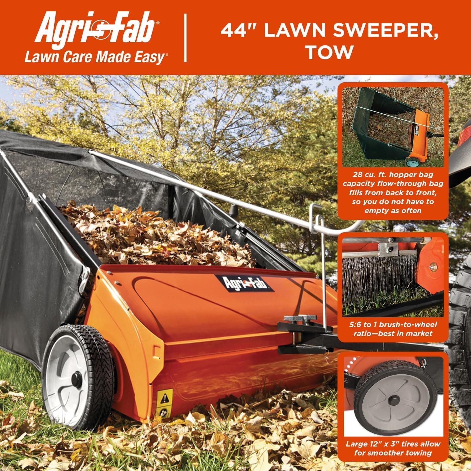 Agri-Fab 44″ Tow-Behind Lawn Sweeper with 28 cu ft Hopper Bag – 45-0492 - Image 12