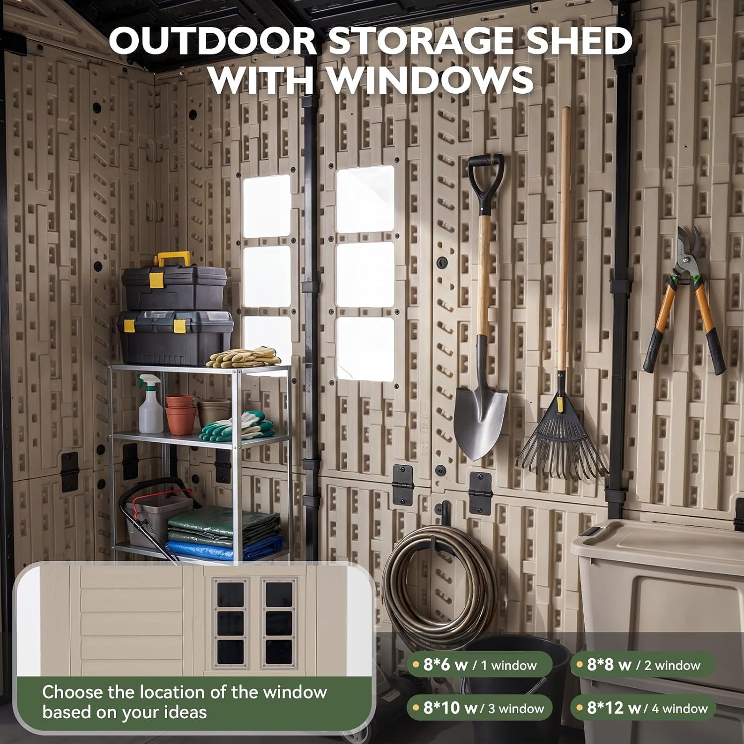 Aoxun 8×6 Ft Outdoor Storage Shed with Floor – Large Resin Shed with Lockable Door & Windows for Lawn Tools, Pool Supplies & Bikes - Image 6