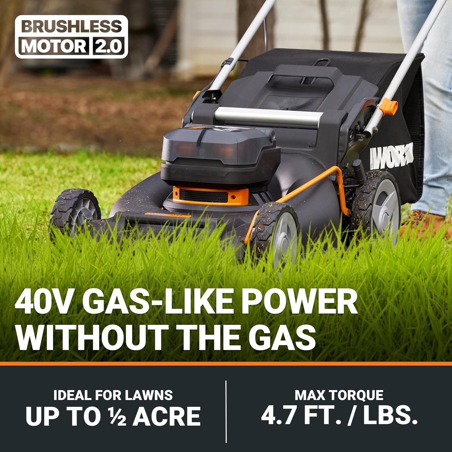 WORX 40V 21″ Push Cordless Lawn Mower with (2) 5.0Ah Batteries – WG752 - Image 3