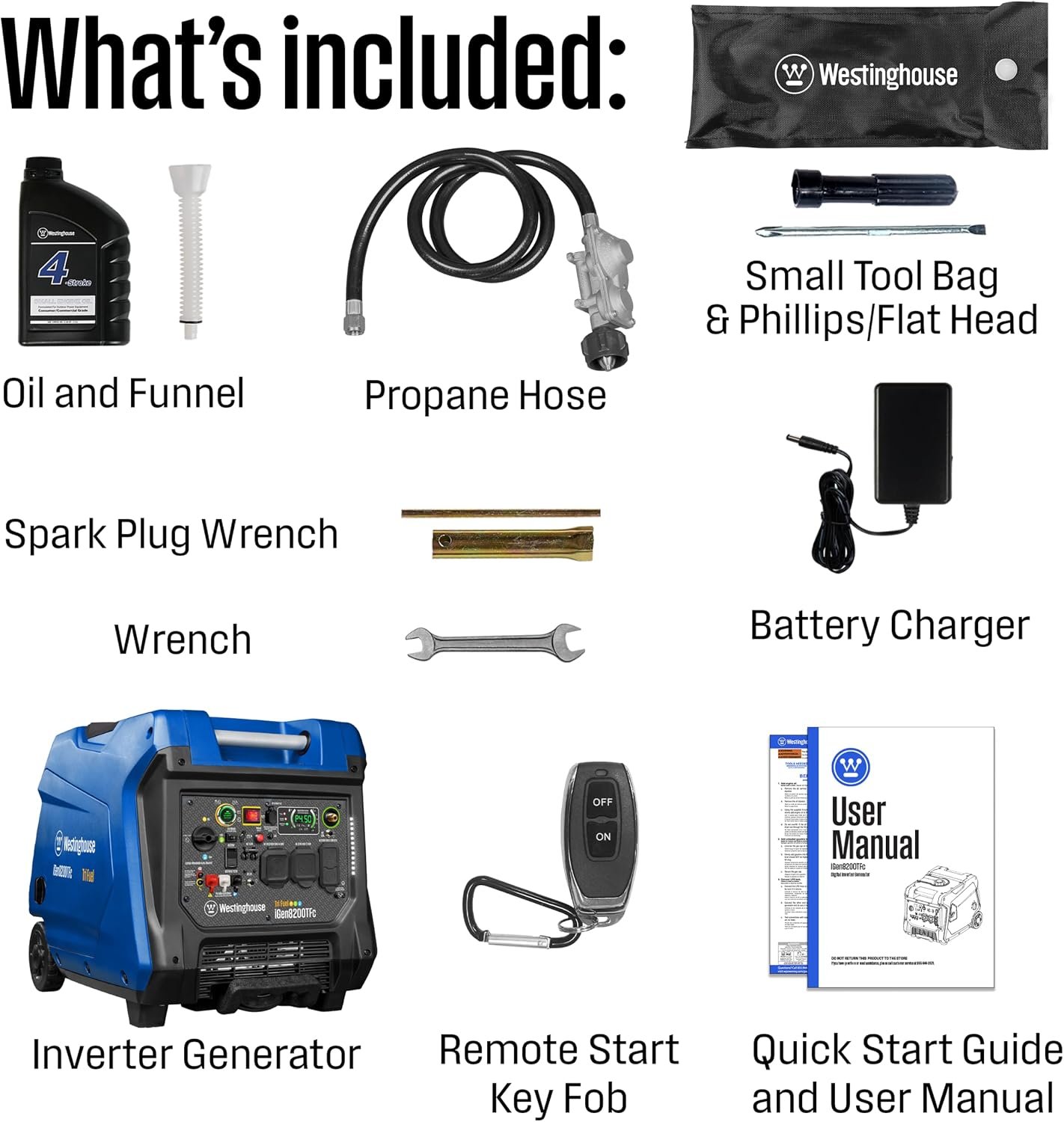 Westinghouse iGen8200TFc Tri-Fuel Portable Inverter Generator – 8,200W Peak/6,600W Running with Remote Start & CO Sensor – iGen8200TFc - Image 6