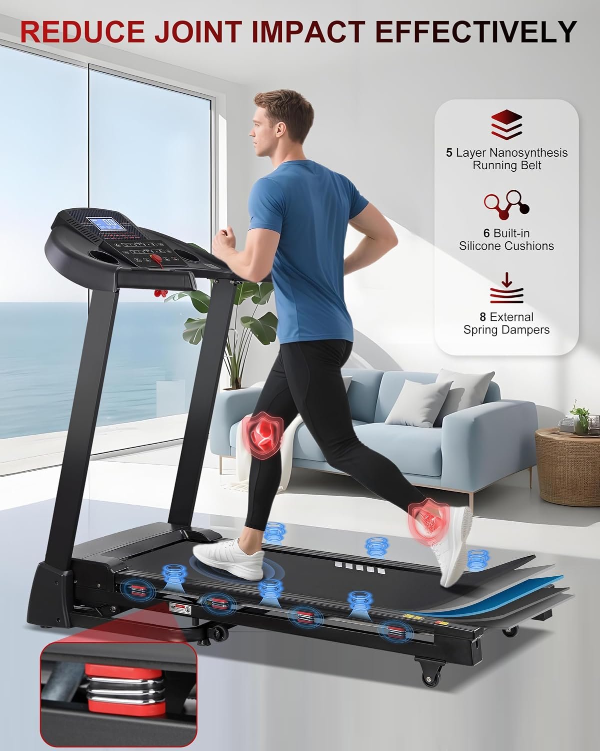ECHANFIT Treadmill with 15-Level Auto Incline – 4.0HP Motor & 400 lb Capacity – CTM5519 - Image 7