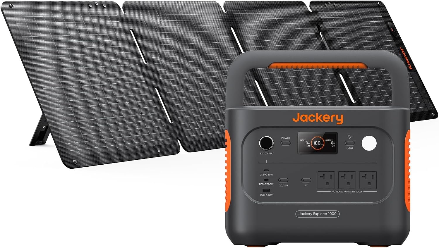 Jackery Explorer 1000 v2 Solar Generator – 1070Wh LiFePO4 with 1500W AC Output & 100W Solar Panel – JE-1000D