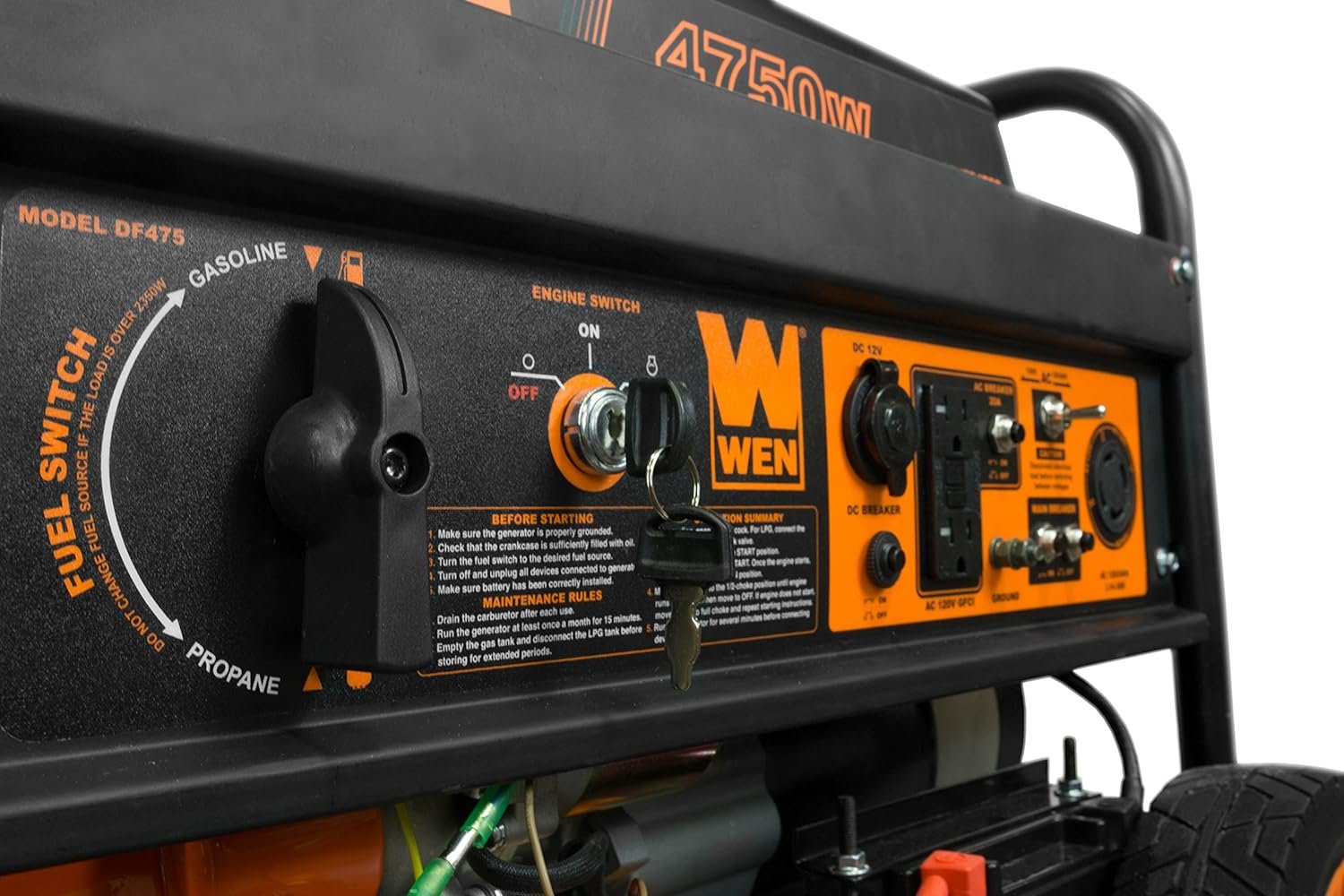 WEN DF475T Dual Fuel Portable Generator – 4,750W Gas/4,350W Propane with Electric Start & Transfer Switch Ready – DF475T - Image 4