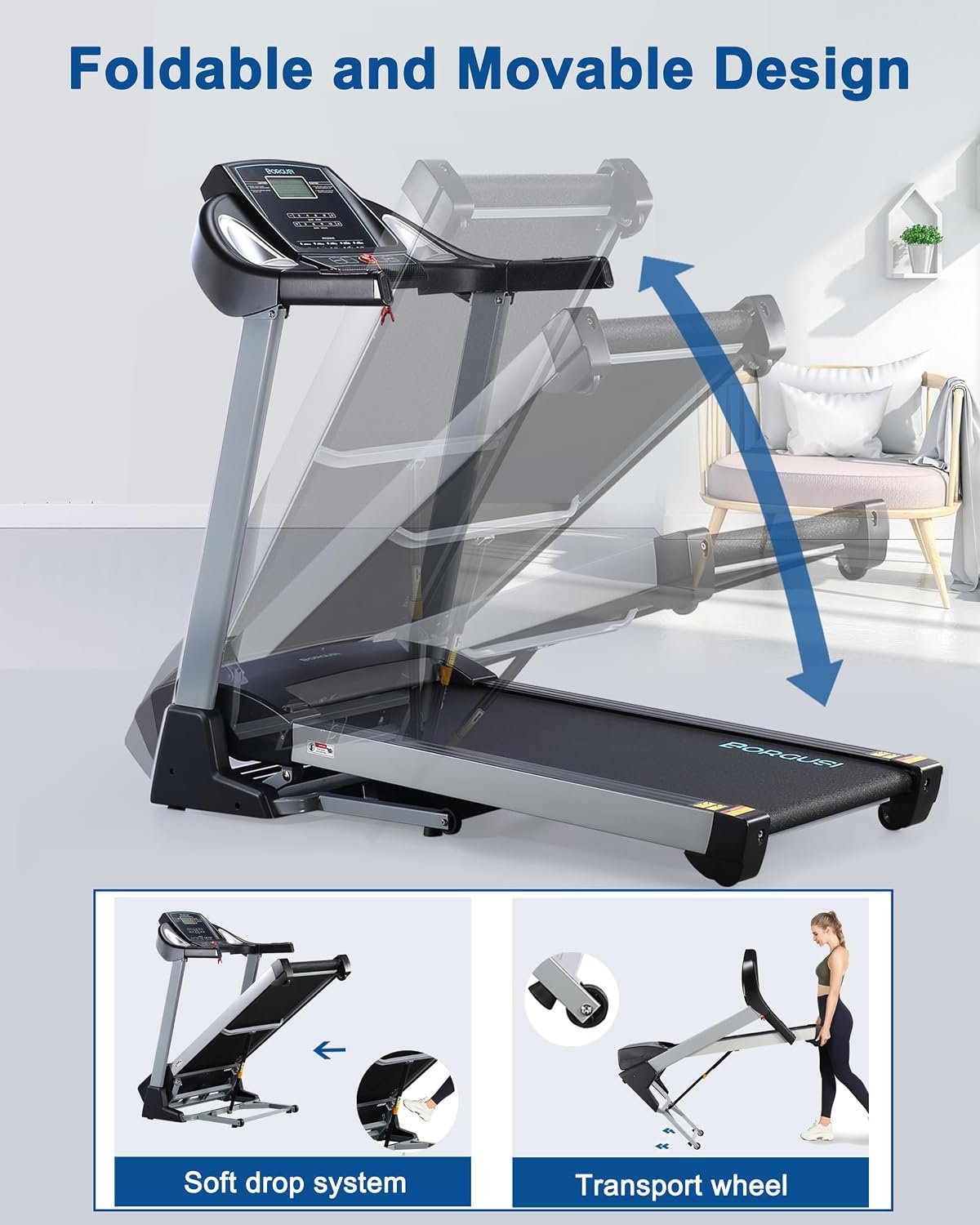 BORGUSI CTM5104L Treadmill – 15% Auto Incline with 20″ Wide Belt & 350 lb Capacity – CTM5104L - Image 7