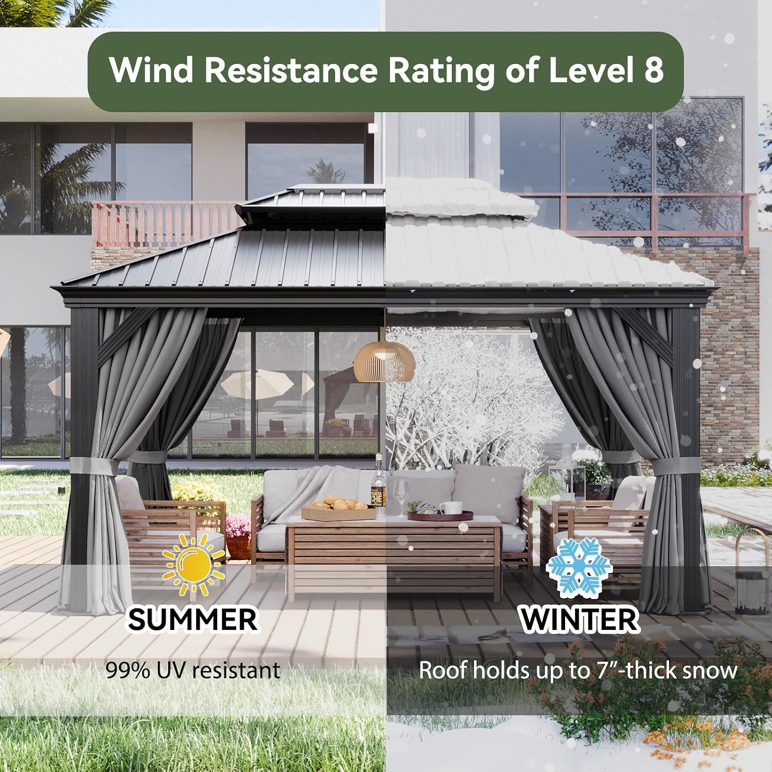 Aoxun 12×16 FT Hardtop Gazebo – Aluminum Outdoor Gazebo with Drainage System, Double Roof & Netting for Patio, Backyard & Gatherings - Image 7