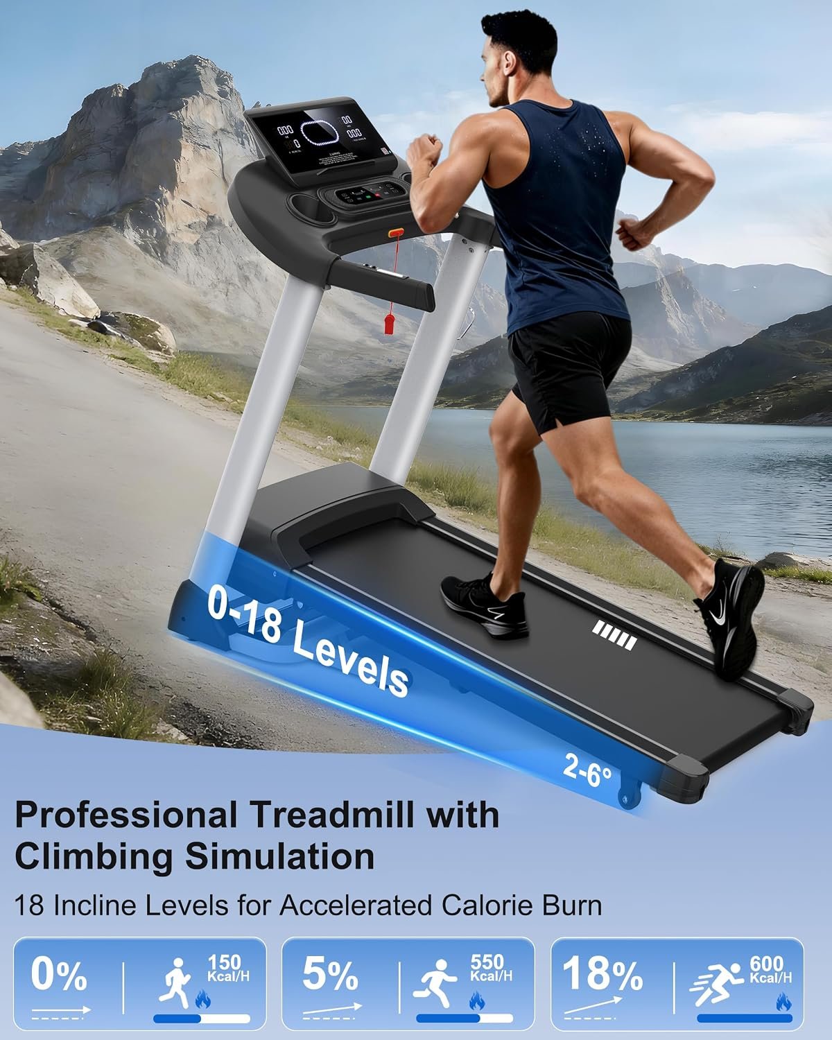 HUAGEEED Treadmill with 18% Auto Incline – 3.5HP Motor & 400 lb Capacity – CTM5312 - Image 2