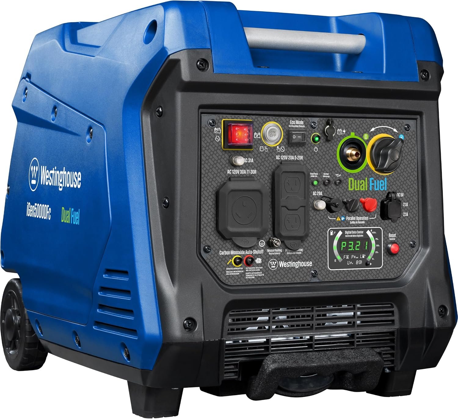 Westinghouse iGen5000DFc Dual Fuel Portable Inverter Generator – 5,000W Peak/3,900W Running with Remote Start & CO Sensor – iGen5000DFc