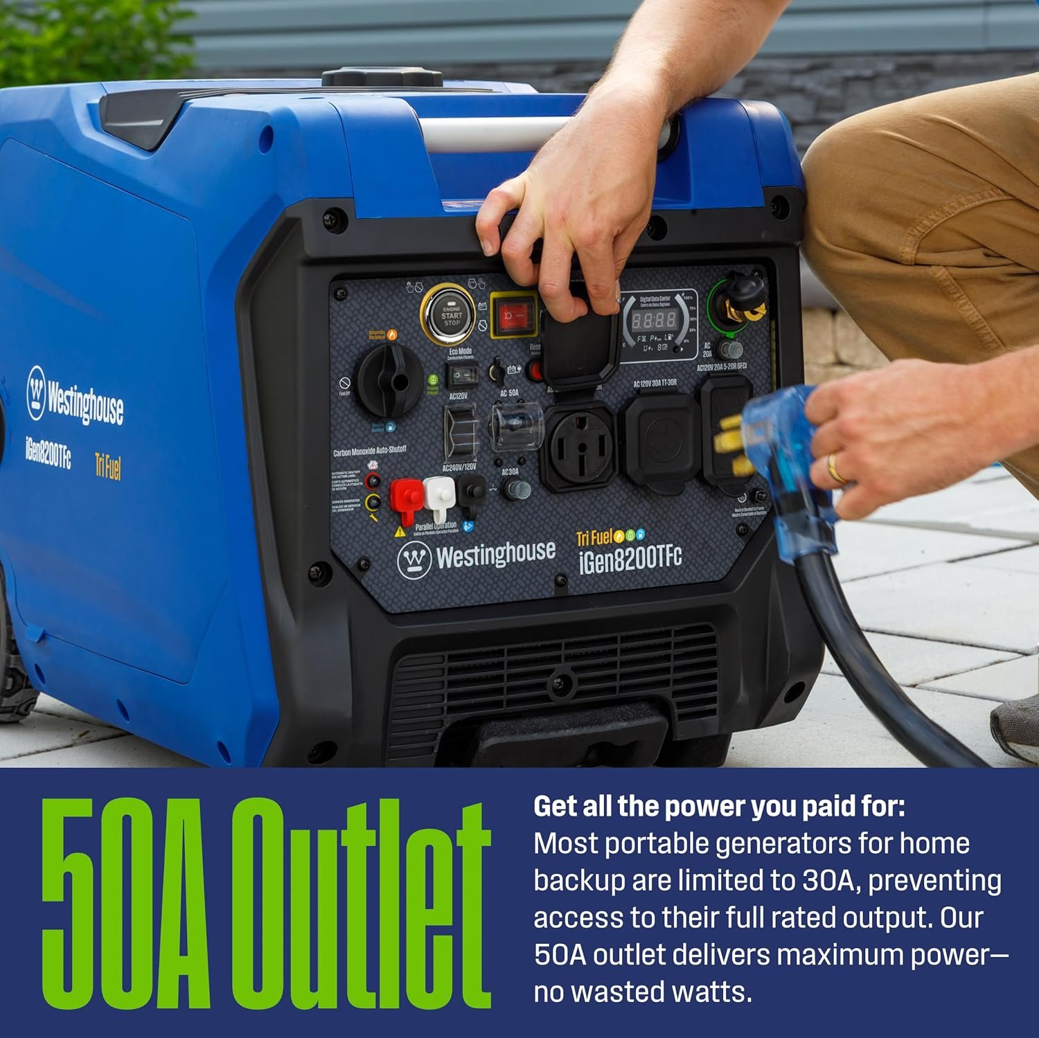 Westinghouse iGen8200TFc Tri-Fuel Portable Inverter Generator – 8,200W Peak/6,600W Running with Remote Start & CO Sensor – iGen8200TFc - Image 3