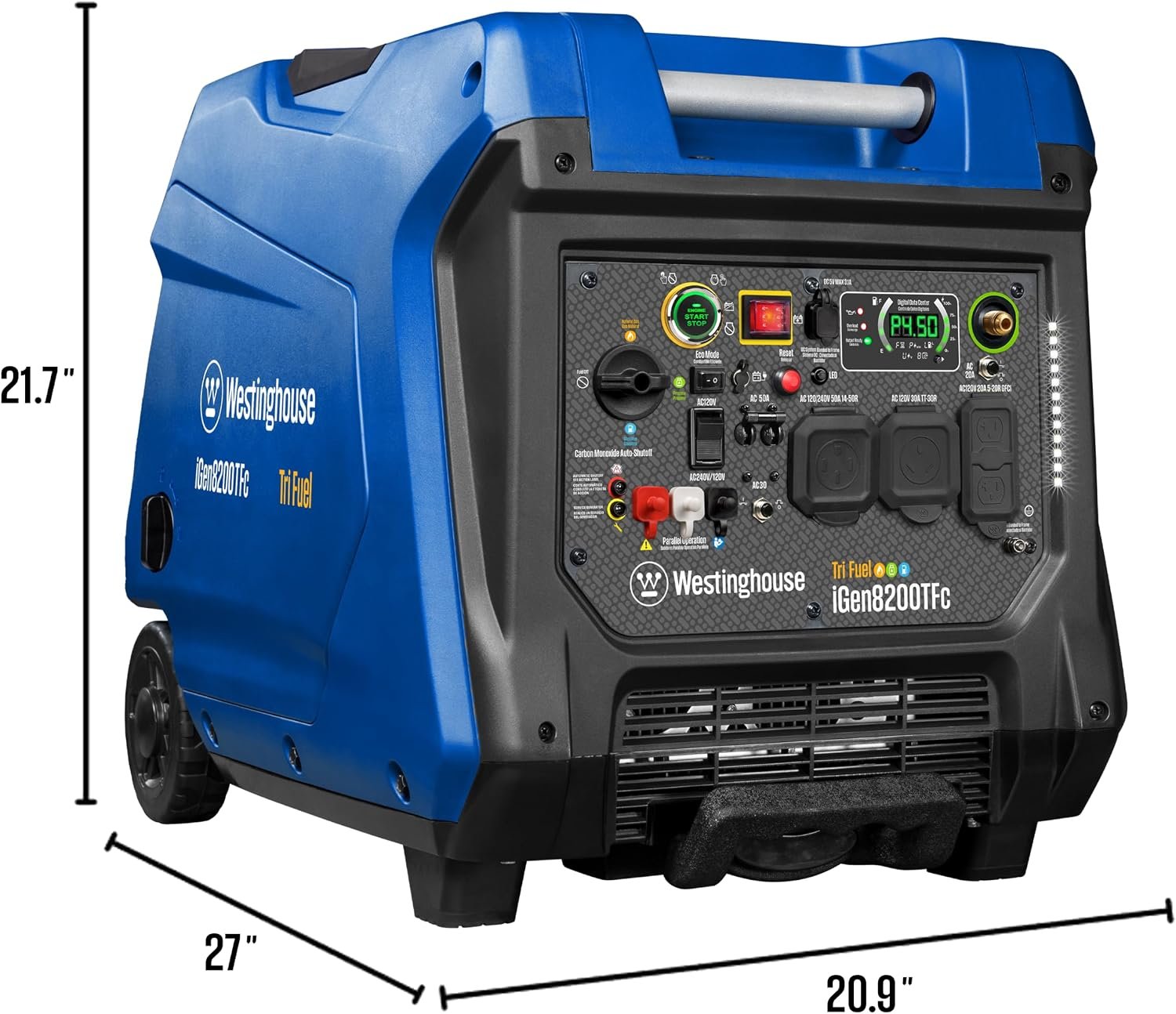 Westinghouse iGen8200TFc Tri-Fuel Portable Inverter Generator – 8,200W Peak/6,600W Running with Remote Start & CO Sensor – iGen8200TFc - Image 11