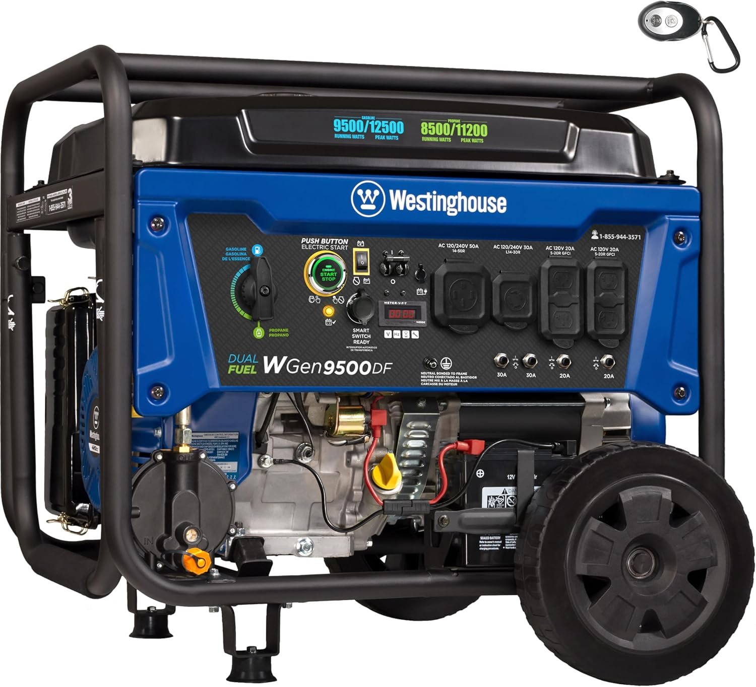 Westinghouse WGen9500DF Dual Fuel Portable Generator – 12,500W Gas/11,200W Propane with Remote Start – WGen9500DF