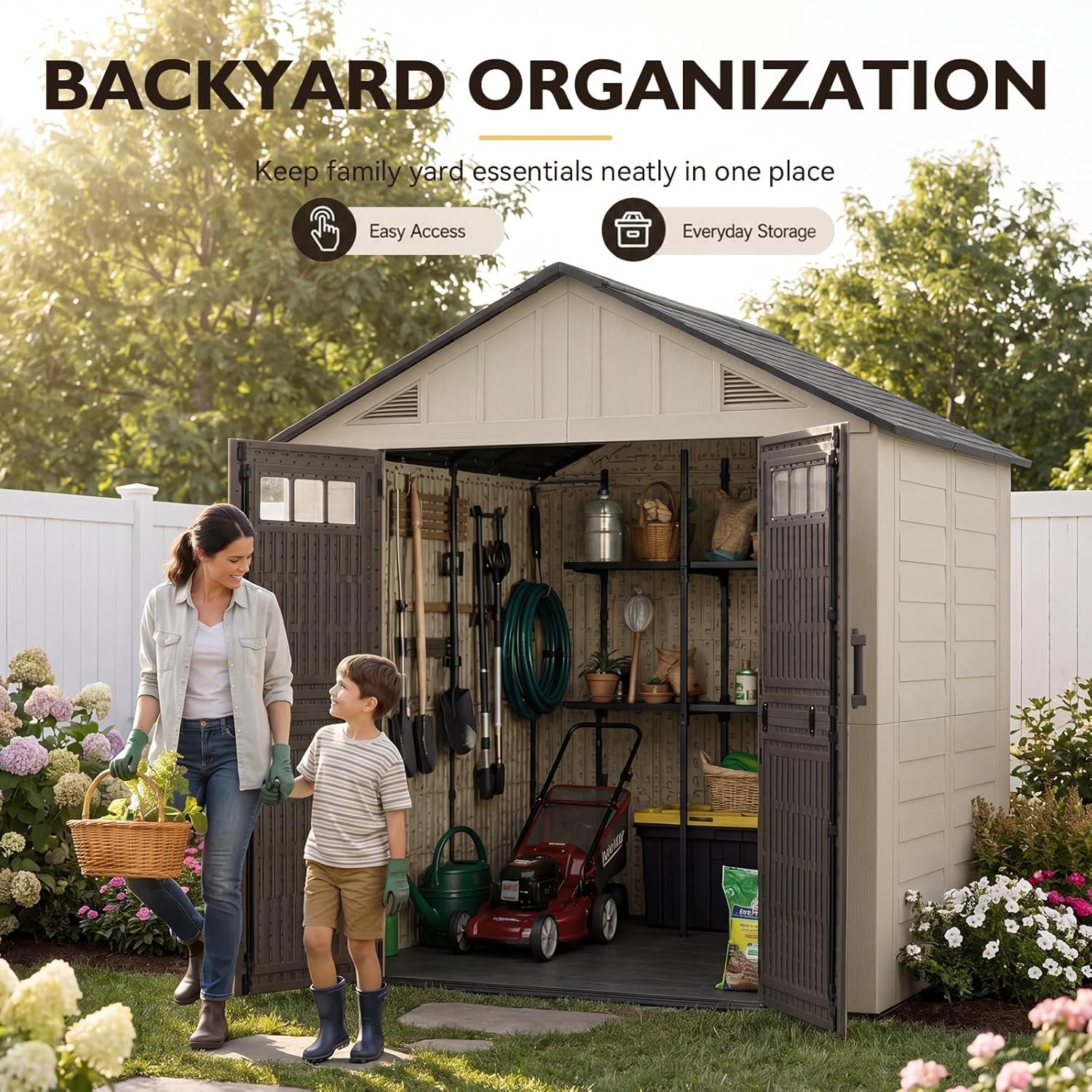 Aoxun 8×6 Ft Outdoor Storage Shed with Floor – Large Resin Shed with Lockable Door & Windows for Lawn Tools, Pool Supplies & Bikes - Image 3
