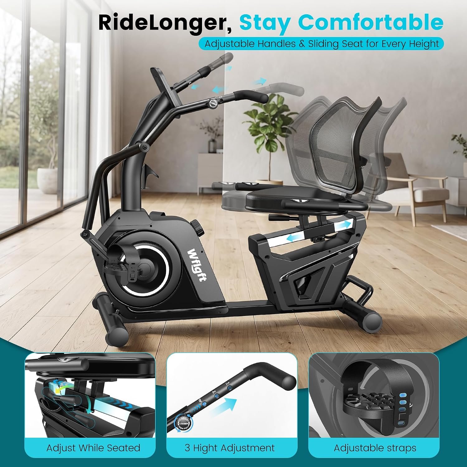 LFEYYD W215 Recumbent Exercise Bike with 16 Resistance Levels & 450 lb Capacity – W215 - Image 5