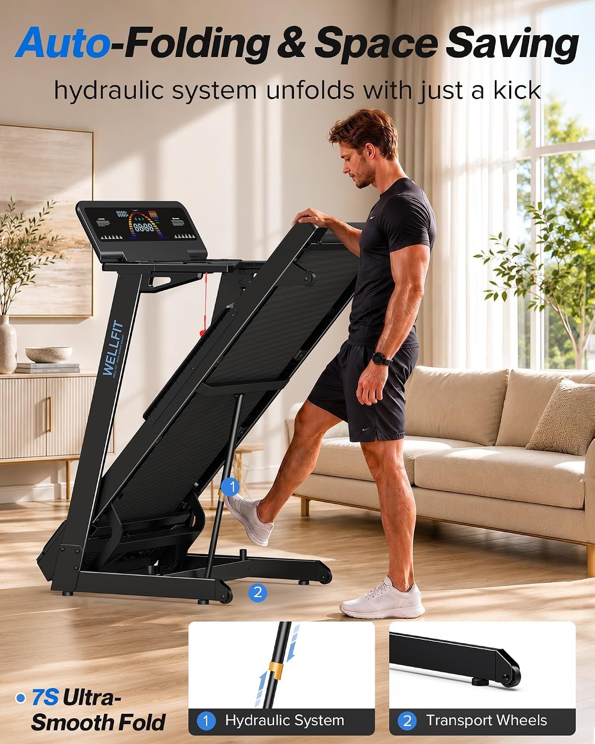 WELLFIT Treadmill with 15% Auto Incline – 5.0HP Motor & 500 lb Capacity – TM029FOLD - Image 3
