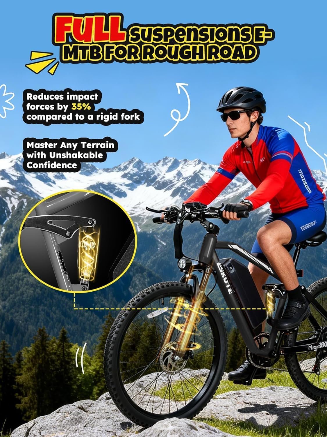 ESKUTE M200F Electric Bike – 1500W Peak Motor with 48V 20.8Ah Battery & 80 Mile Range – M200F - Image 5