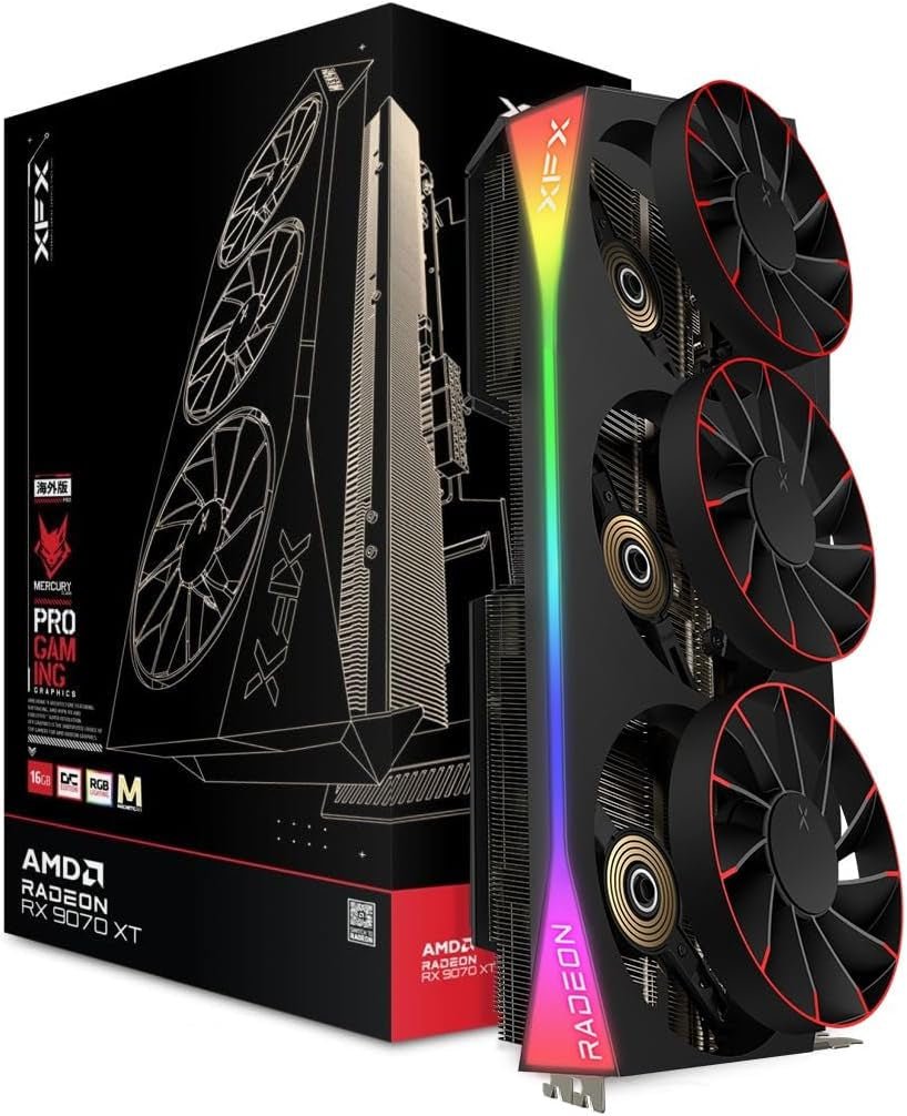 XFX Mercury AMD Radeon RX 9070 XT OC Magnetic Air Edition Graphics Card – 16GB GDDR6 with RGB & 3100 MHz Boost – RX-97TMARGB9