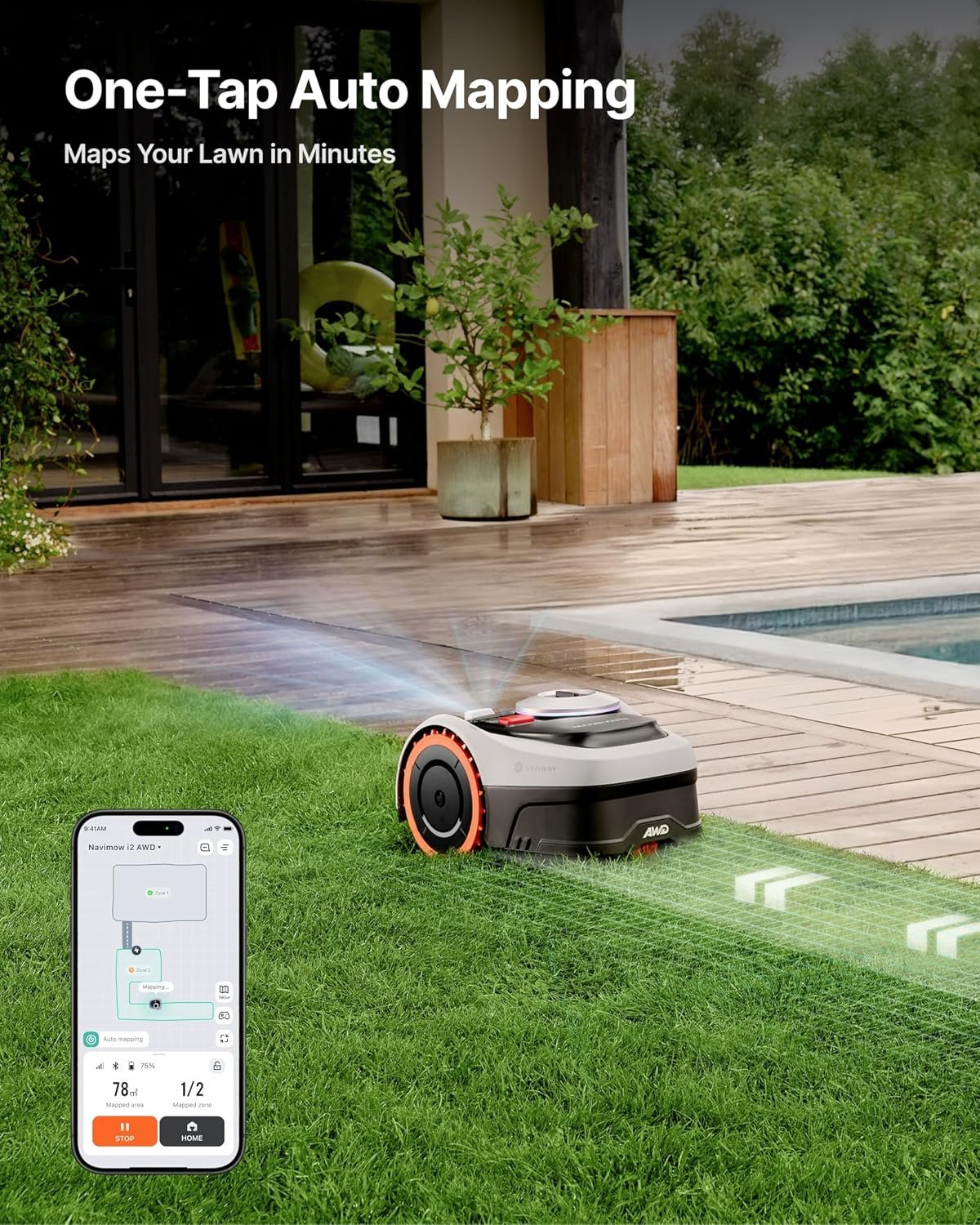 NAVIMOW i210 AWD Robot Lawn Mower – All-Wheel Drive for 45% Slopes, Wire-Free RTK+Vision for 0.25 Acre – i210 AWD - Image 5
