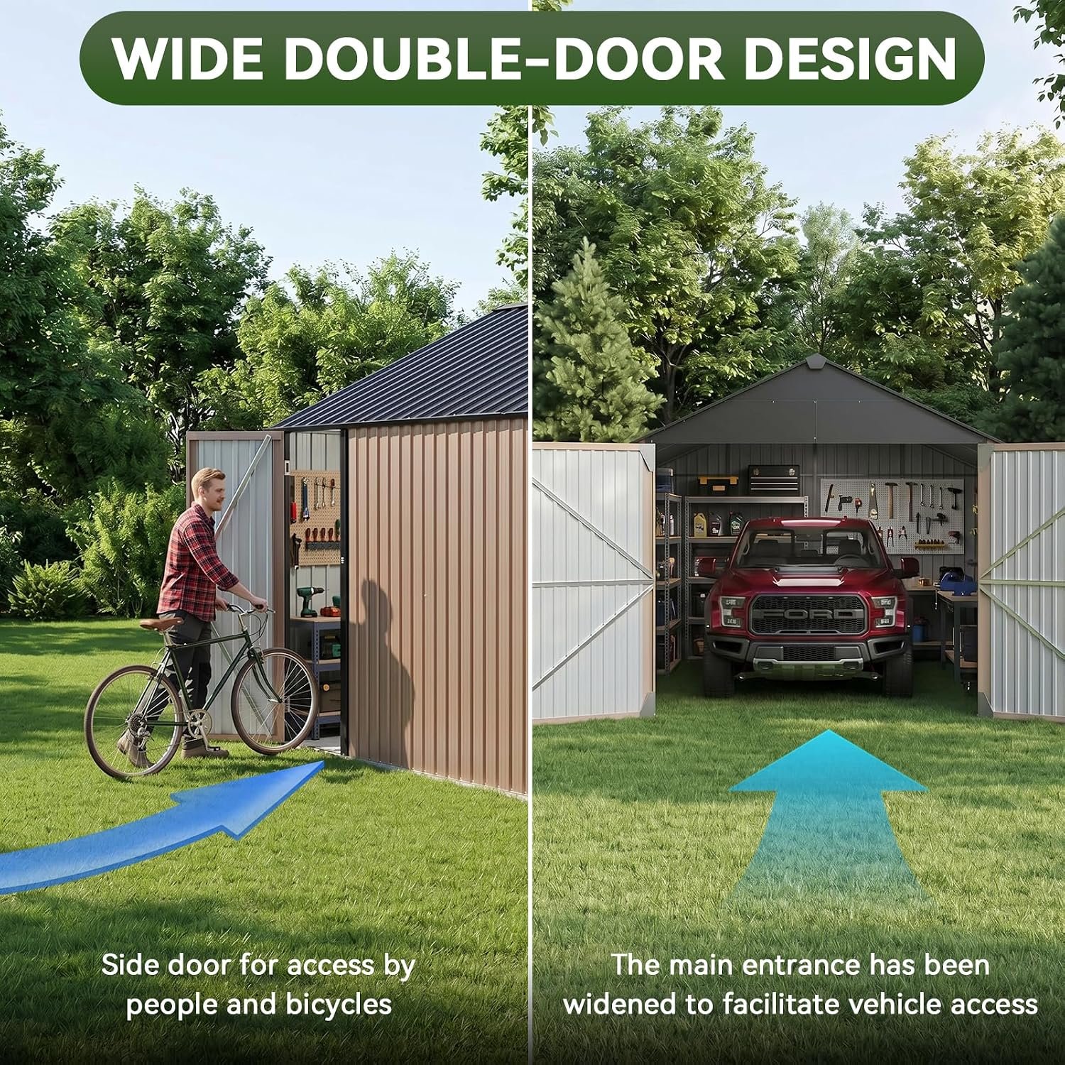 Aoxun 12x20x9.3 FT Metal Storage Shed – 1700 cu ft Outdoor Garage with Double Doors, Side Door & Windows for Vehicles & Garden Tools - Image 8