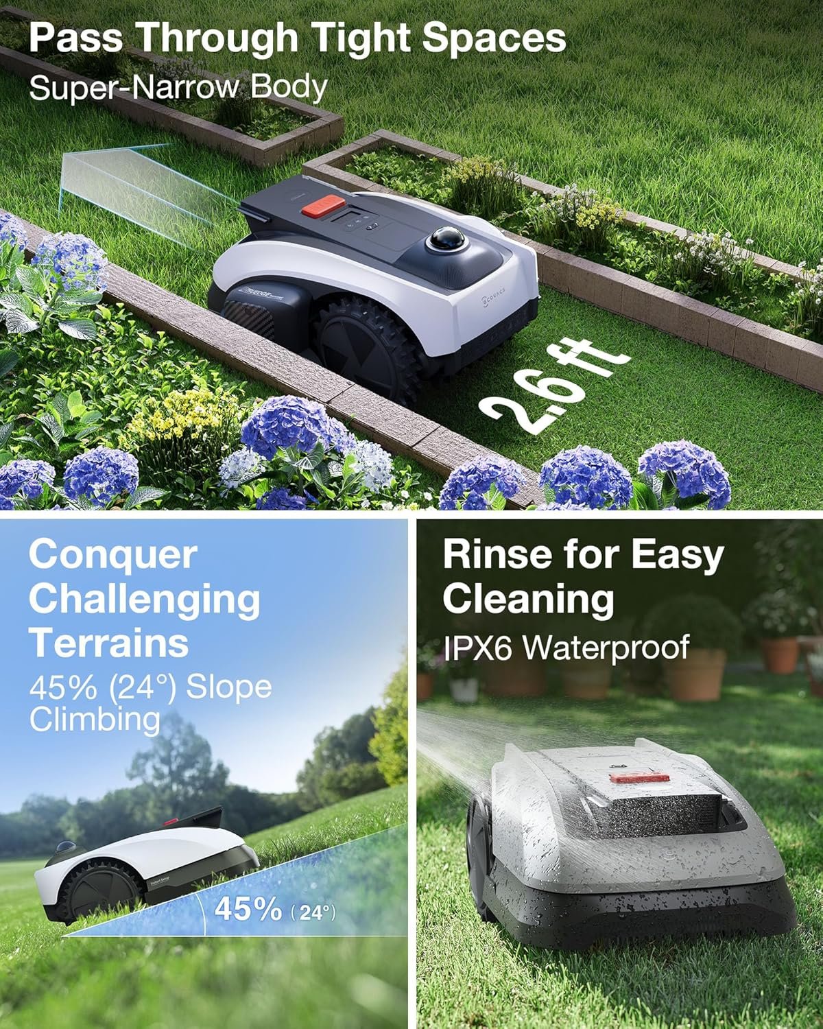 ECOVACS GOAT O1000 LiDAR PRO Robot Lawn Mower – Wire-Free LiDAR Navigation with AI Obstacle Avoidance & Edge Trimming for 1/4 Acre - Image 4