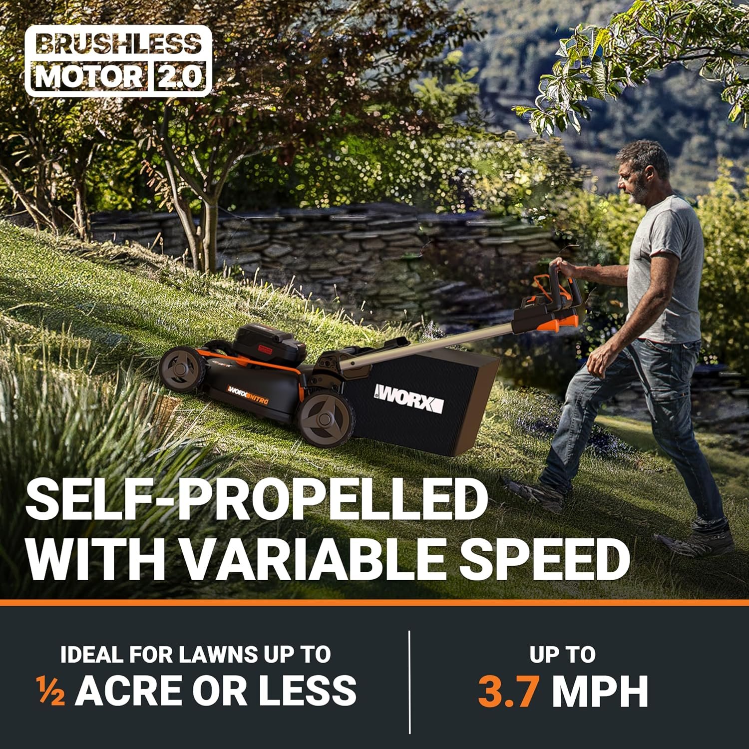 WORX 40V 21″ Self-Propelled Cordless Lawn Mower with (2) 5.0Ah Batteries – WG760 - Image 3