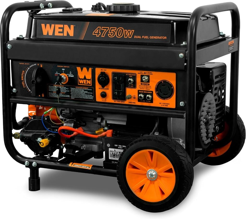 WEN DF475T Dual Fuel Portable Generator – 4,750W Gas/4,350W Propane with Electric Start & Transfer Switch Ready – DF475T