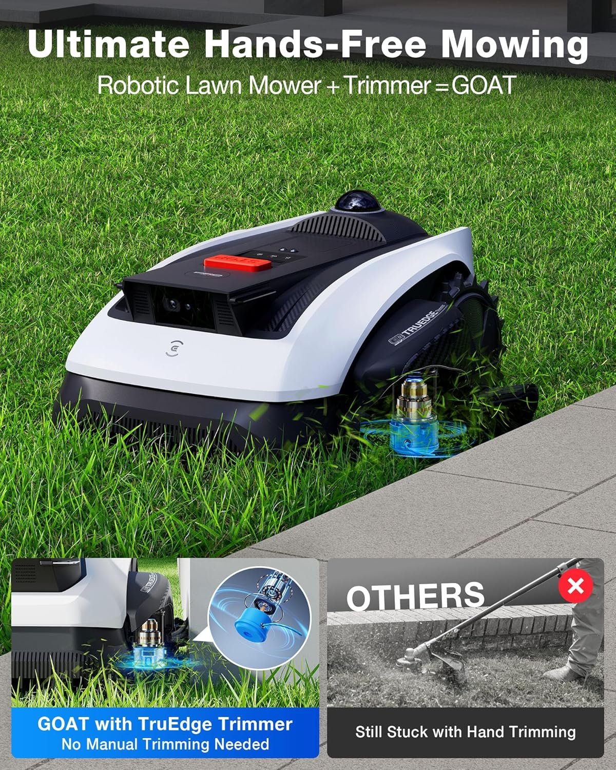 ECOVACS GOAT O1000 LiDAR PRO Robot Lawn Mower – Wire-Free LiDAR Navigation with AI Obstacle Avoidance & Edge Trimming for 1/4 Acre - Image 2