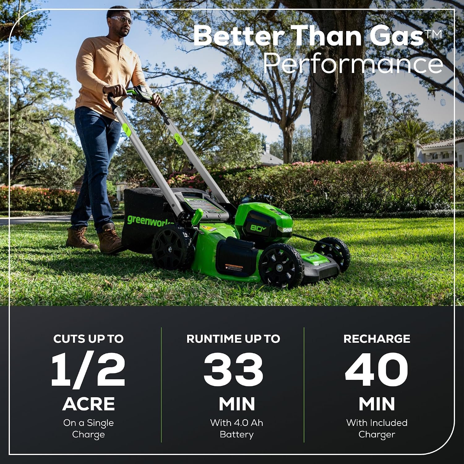 Greenworks 80V 21″ Self-Propelled Lawn Mower – Cordless Electric Mower with 4.0Ah Battery & Charger, Brushless Motor, LED Headlight for Lawn Care - Image 3