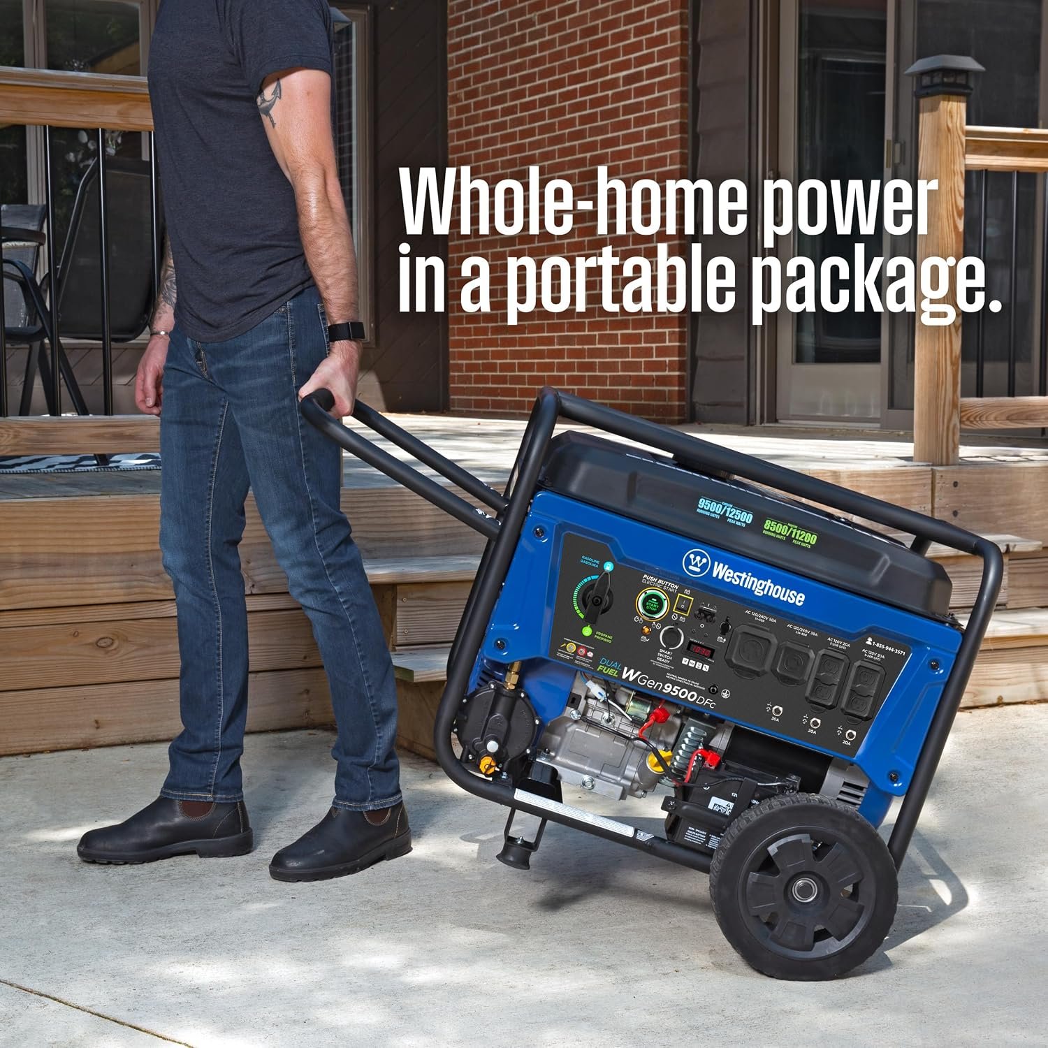 Westinghouse WGen9500DFc Dual Fuel Portable Generator – 12,500W Gas/11,200W Propane with Remote Start & CO Sensor – WGen9500DFc - Image 2
