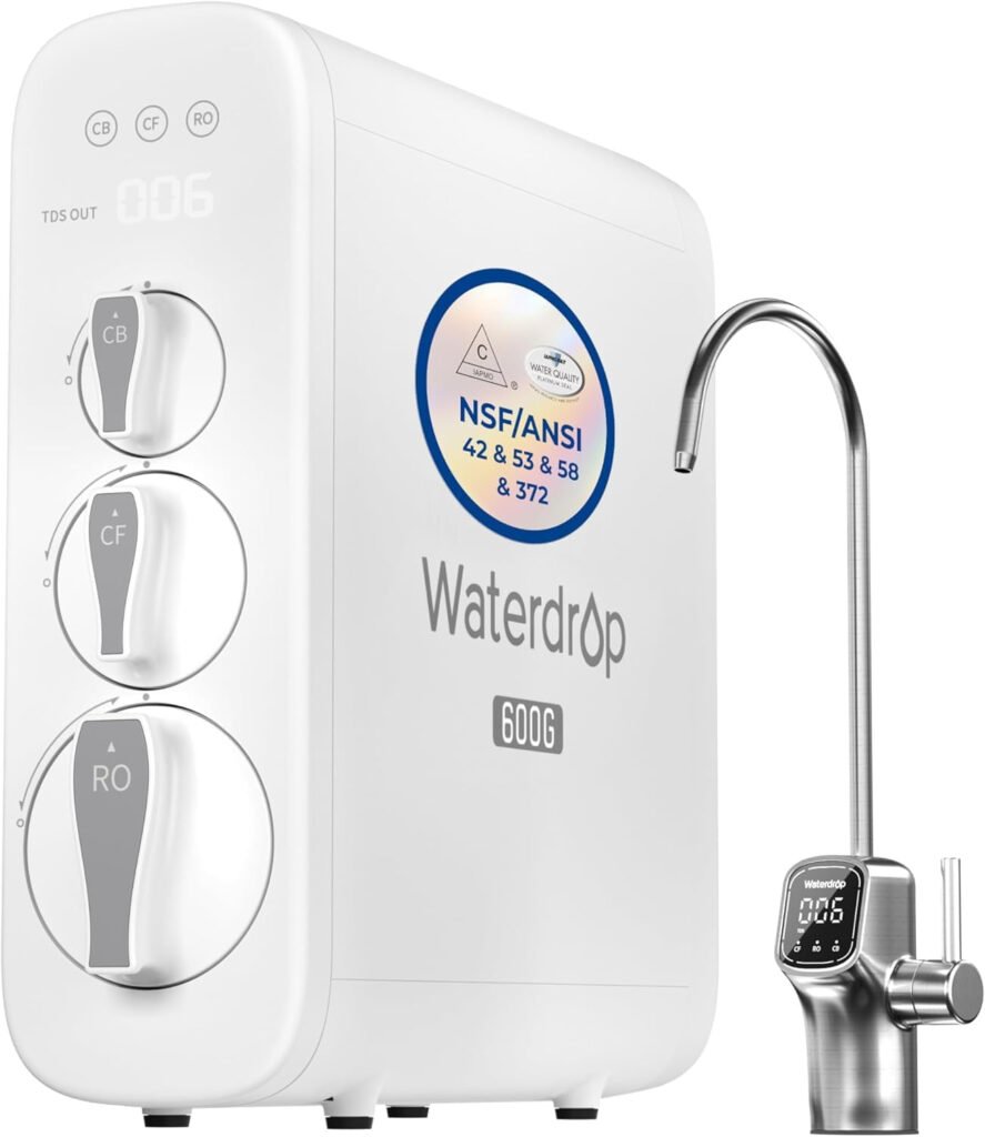 Waterdrop G3P600 Tankless Reverse Osmosis Water Filter System – 600 GPD with 8-Stage Filtration & Smart LED Faucet – WD-G3P600