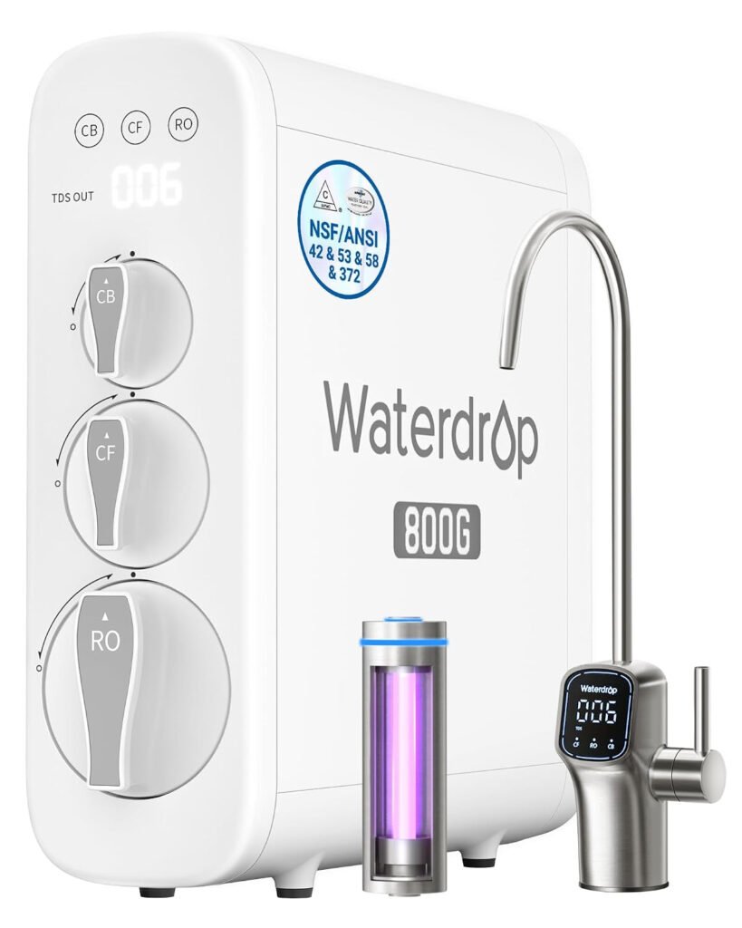 Waterdrop G3P800 Tankless Reverse Osmosis Water Filter System – 800 GPD with 10-Stage Filtration & Smart LED Faucet – WD-G3P800-W