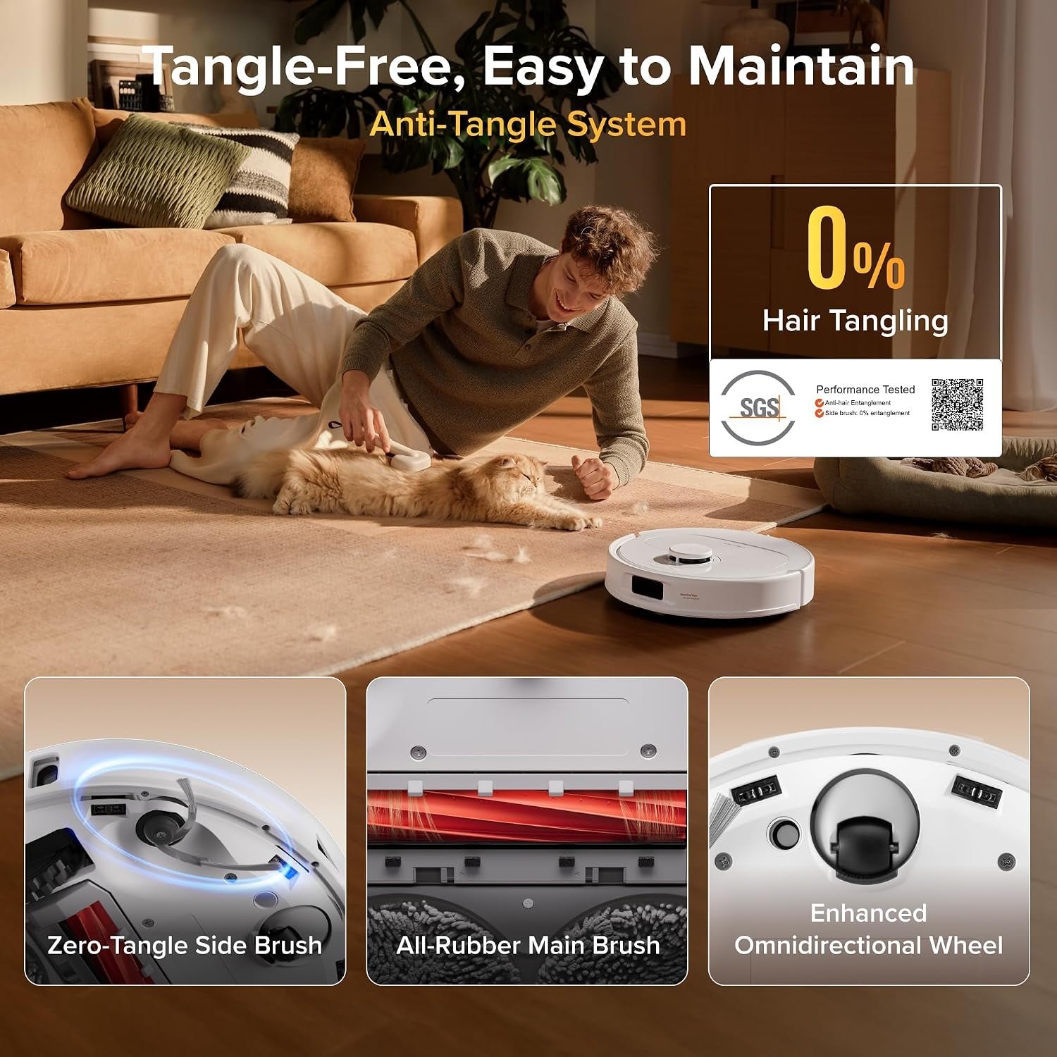 roborock Qrevo S Pro Robot Vacuum and Mop – 18,500Pa Suction with 167°F Mop Self-Cleaning & Anti-Tangle Brushes – White - Image 4