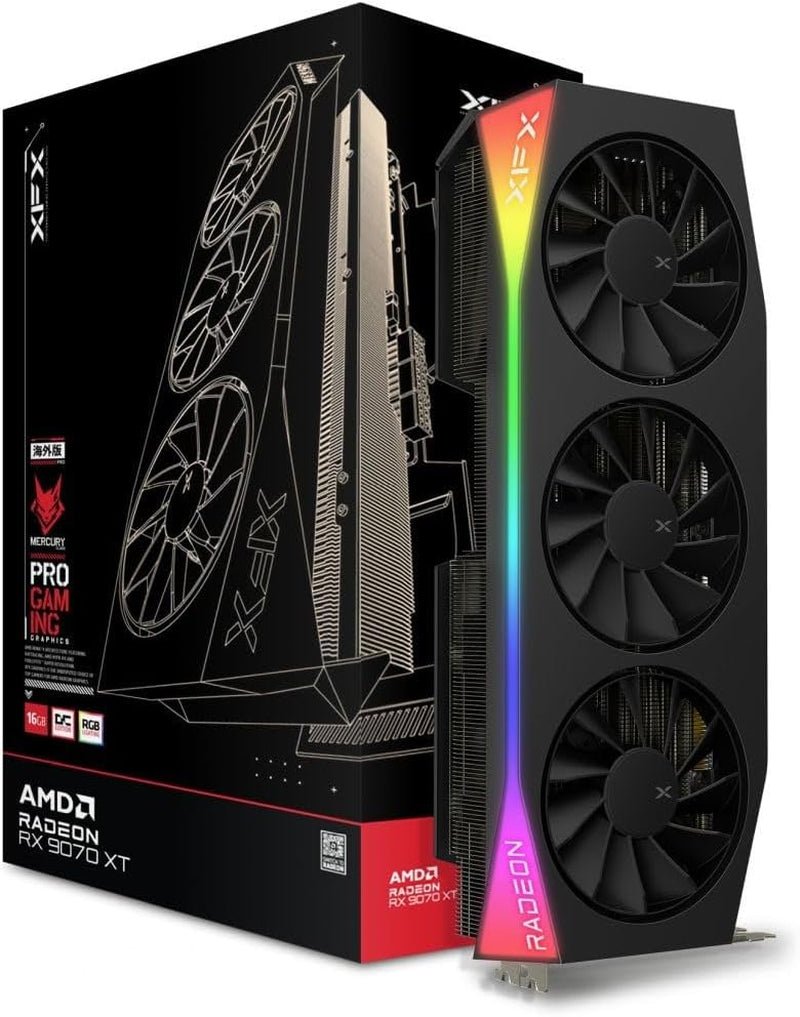 XFX Mercury AMD Radeon RX 9070 XT OC Gaming Edition Graphics Card – 16GB GDDR6 with RGB & 3100 MHz Boost – RX-97TRGBBB9