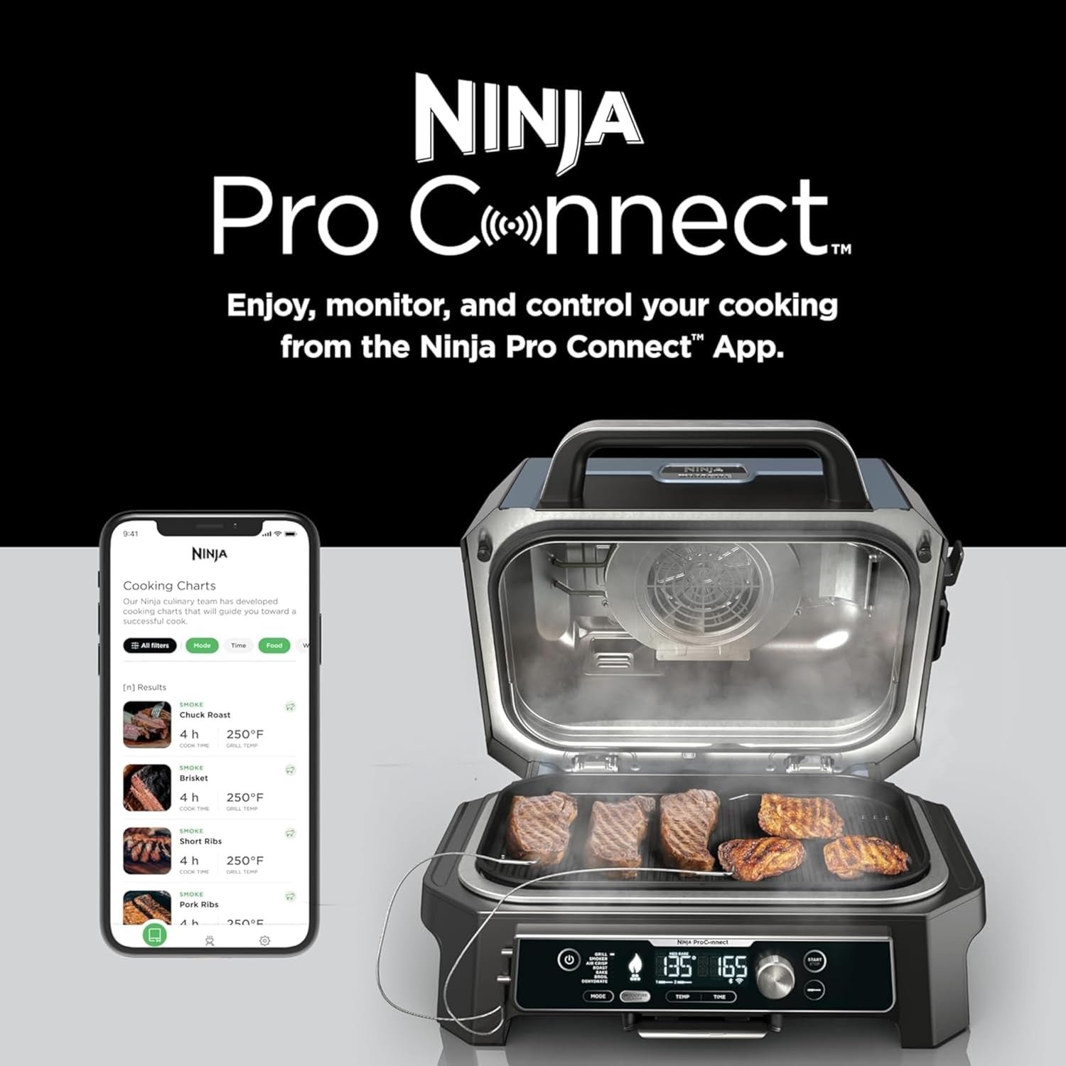 Ninja Woodfire ProConnect Premium XL 7-in-1 Outdoor Grill & Smoker – App Enabled with Woodfire Technology & Built-In Thermometer – OG951BL1 - Image 3