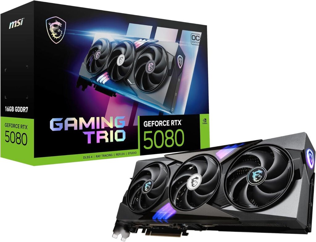 MSI GeForce RTX 5080 16G GAMING TRIO OC Graphics Card – 16GB GDDR7 with TRI FROZR 4 Cooling & Extreme Performance 2715 MHz – V531-005R
