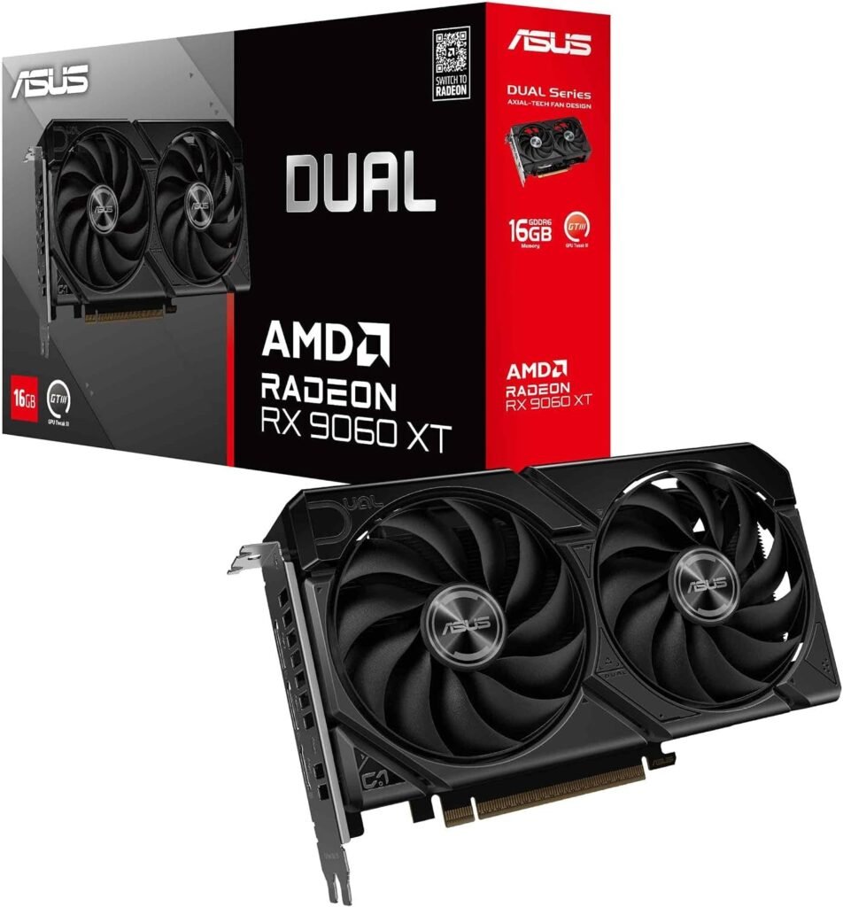 ASUS Dual Radeon RX 9060 XT 16GB GDDR6 Gaming Graphics Card – 16GB GDDR6 with Axial-Tech Fans & Dual BIOS – DUAL-RX9060XT-16G