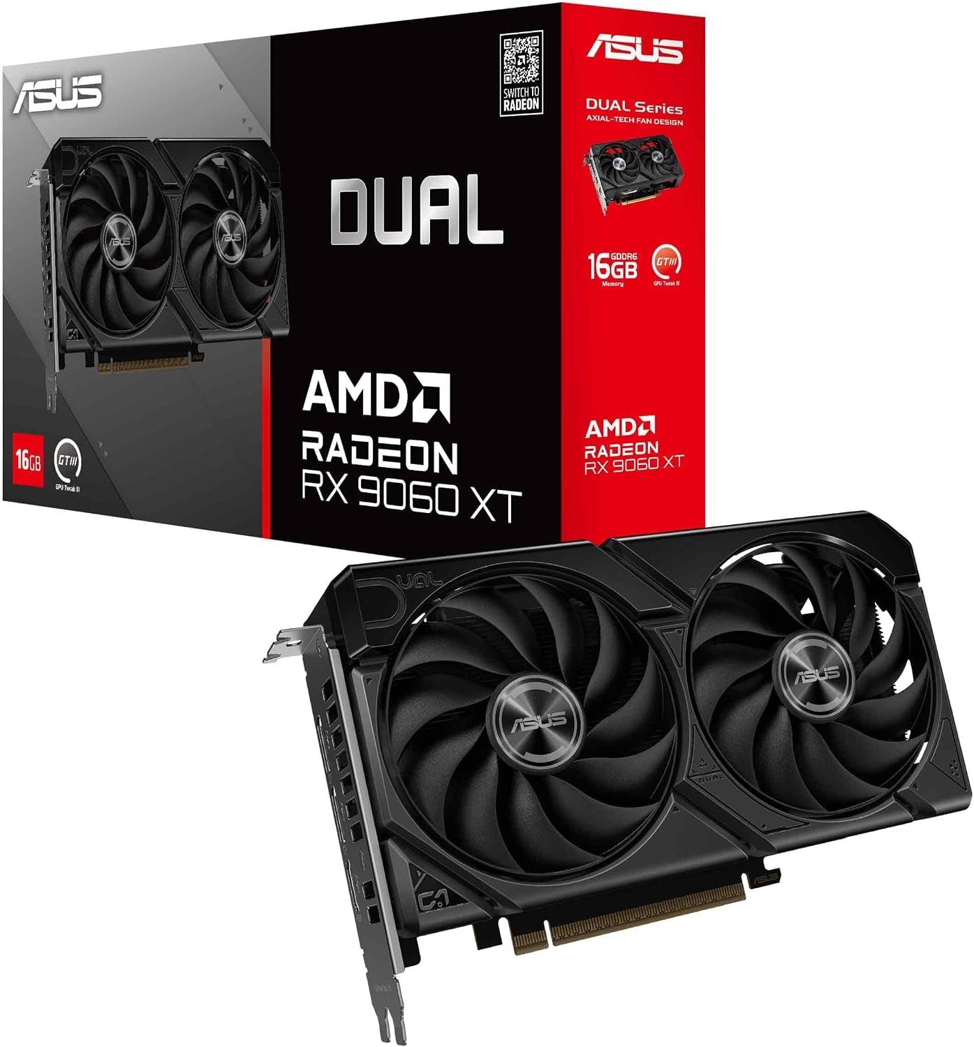 ASUS Dual Radeon RX 9060 XT 16GB GDDR6 Gaming Graphics Card – 16GB GDDR6 with Axial-Tech Fans & Dual BIOS – DUAL-RX9060XT-16G