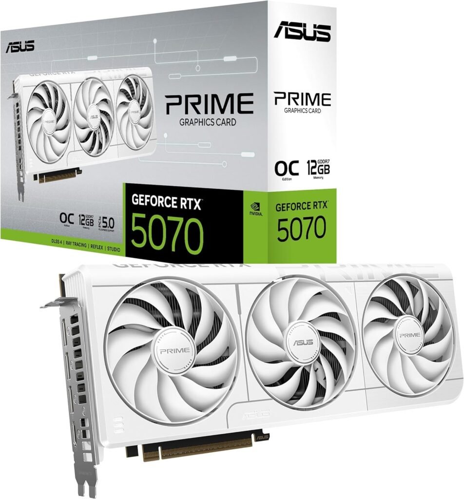 ASUS Prime GeForce RTX 5070 White OC Edition Graphics Card – 12GB GDDR7 with SFF-Ready Design & Axial-Tech Fans – PRIME-RTX5070-O12G-WHITE