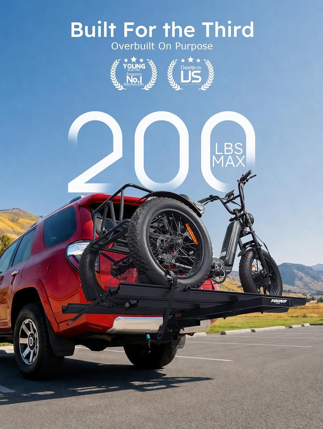Young Electric Hitch Mount Trike Rack – 200 lb Capacity with 3 Ramps & 2″ Receiver – 10104209 - Image 2