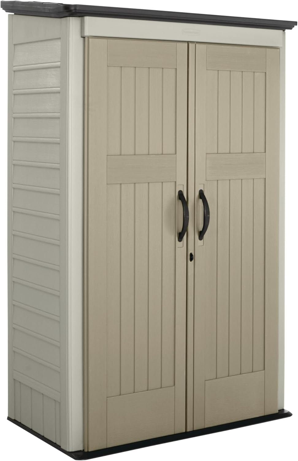 Rubbermaid 4×2.5 FT Vertical Storage Shed – Resin Outdoor Cabinet with Floor for Garden Tools, Pool Chemicals & Patio Cushions