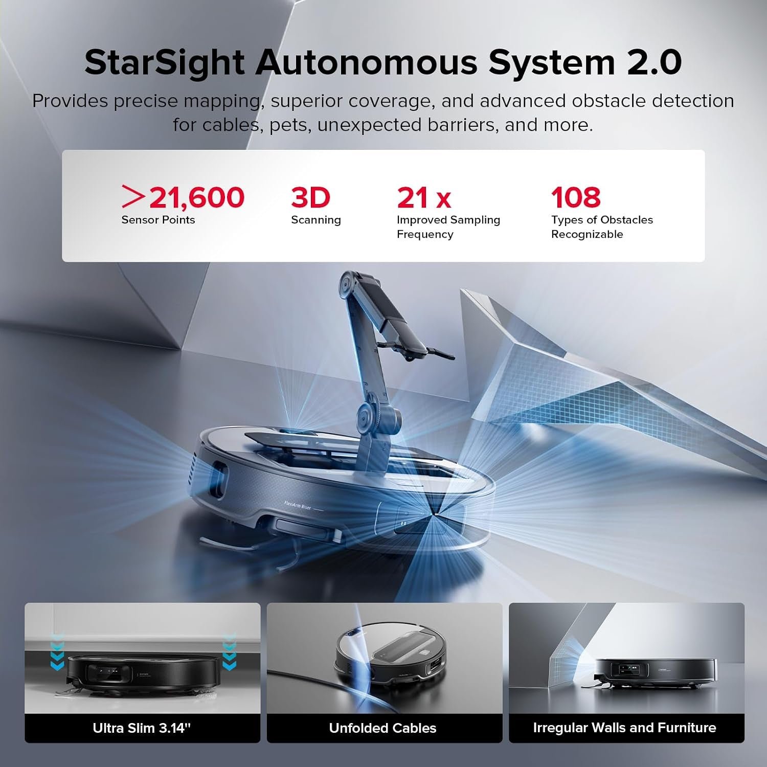 roborock Saros Z70 Robot Vacuum and Mop – 22,000Pa Suction with OmniGrip Mechanical Arm & StarSight Navigation – Saros Z70 (Silver) - Image 4