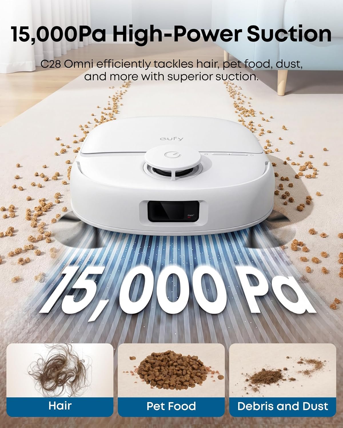 eufy C28 Robot Vacuum and Mop Combo – 15,000 Pa with HydroJet Roller Mop & 75-Day Hands-Free Cleaning – White - Image 5