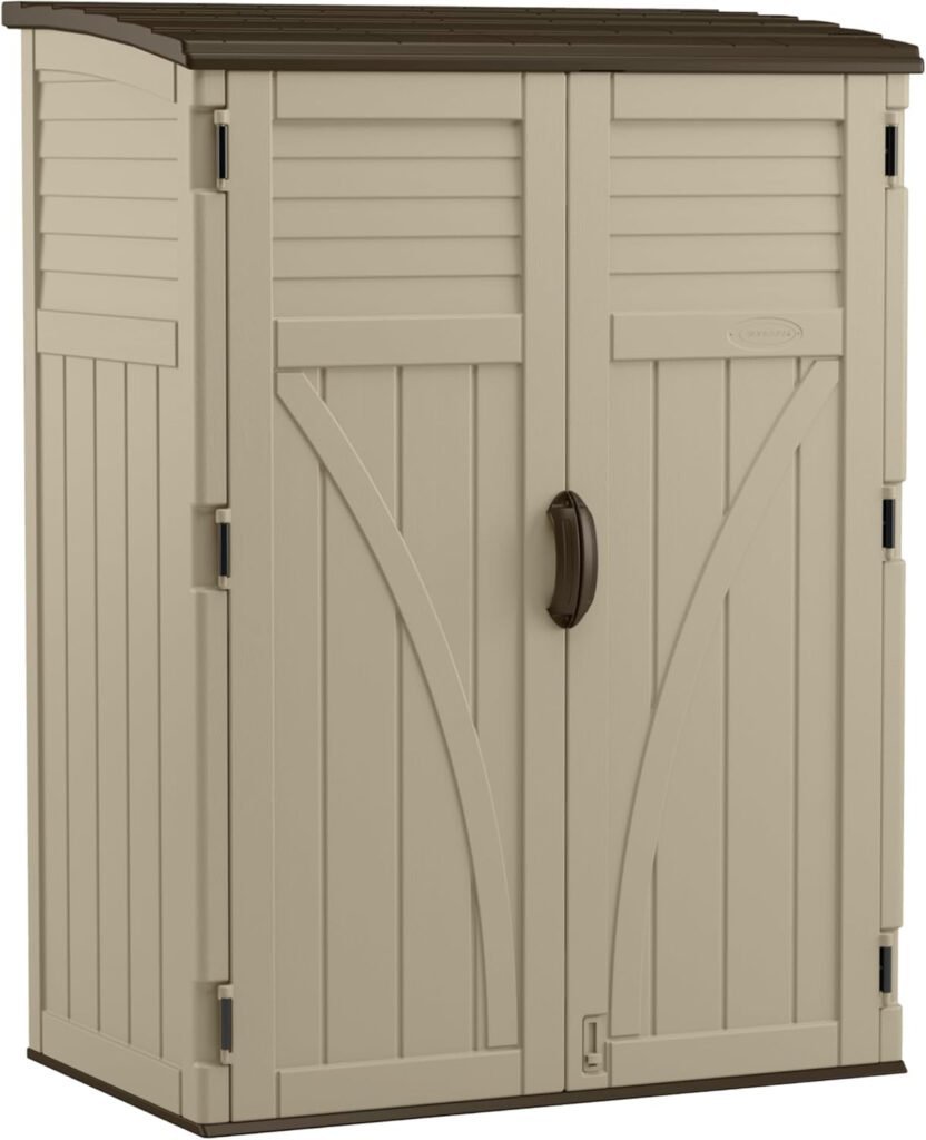 Suncast 54 cu. ft. Resin Outdoor Storage Shed – Lockable Vertical Cabinet for Garden Tools, Patio Equipment & Outdoor Gear
