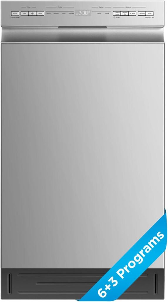 Midea 18 Inch Built-in Dishwasher – 8 Place Settings with Stainless Steel Tub, Heated Dry & 6 Wash Programs – MDF18A1AST