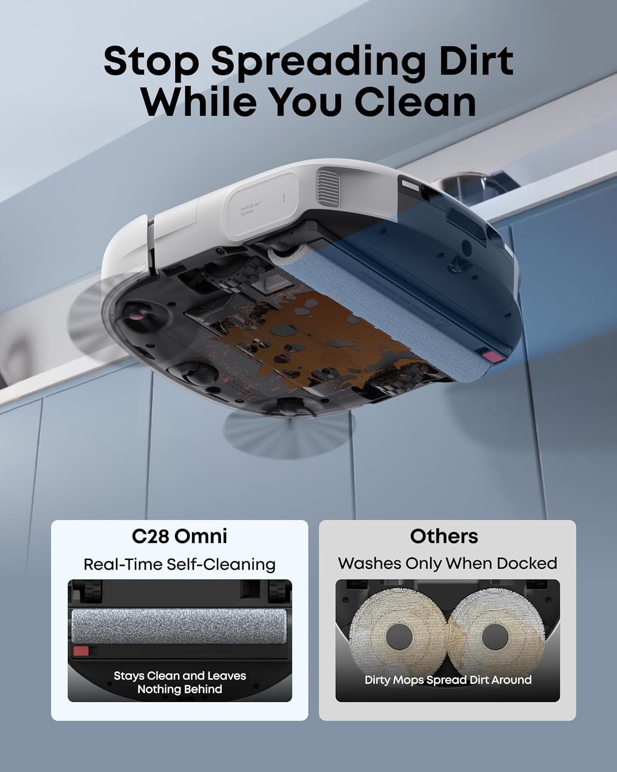 eufy C28 Robot Vacuum and Mop Combo – 15,000 Pa with HydroJet Roller Mop & 75-Day Hands-Free Cleaning – White - Image 3